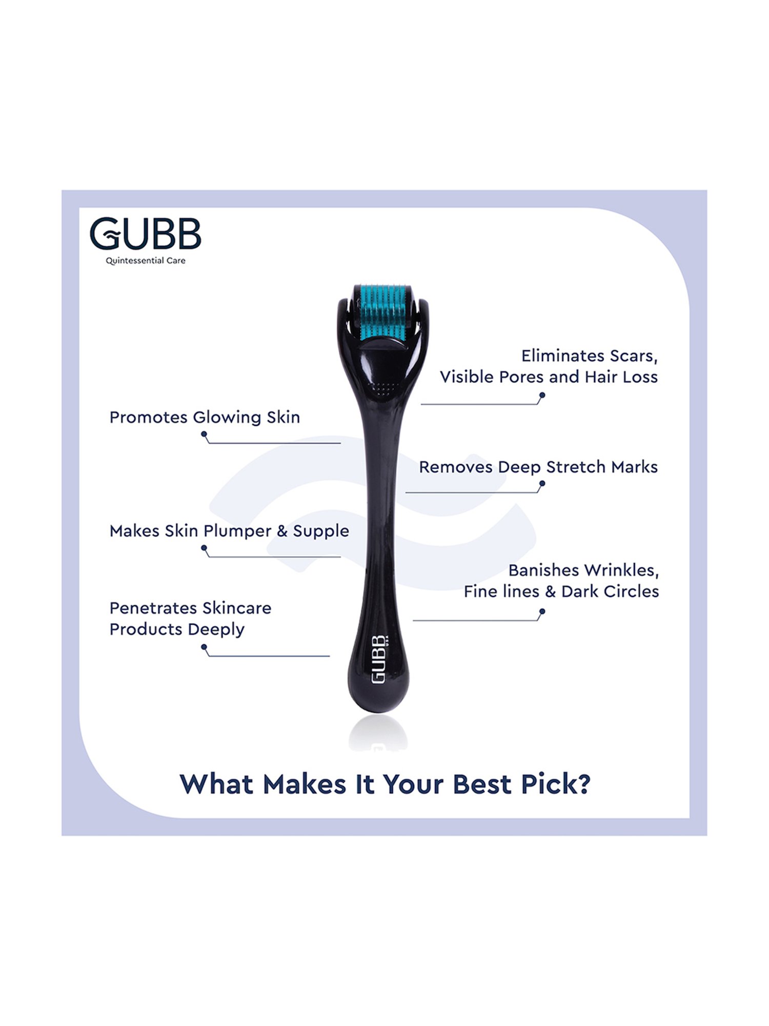 GUBB Derma Roller 0.5mm for Hair Regrowth & Skin Aging, 540 Micro Needles Roller - Blue