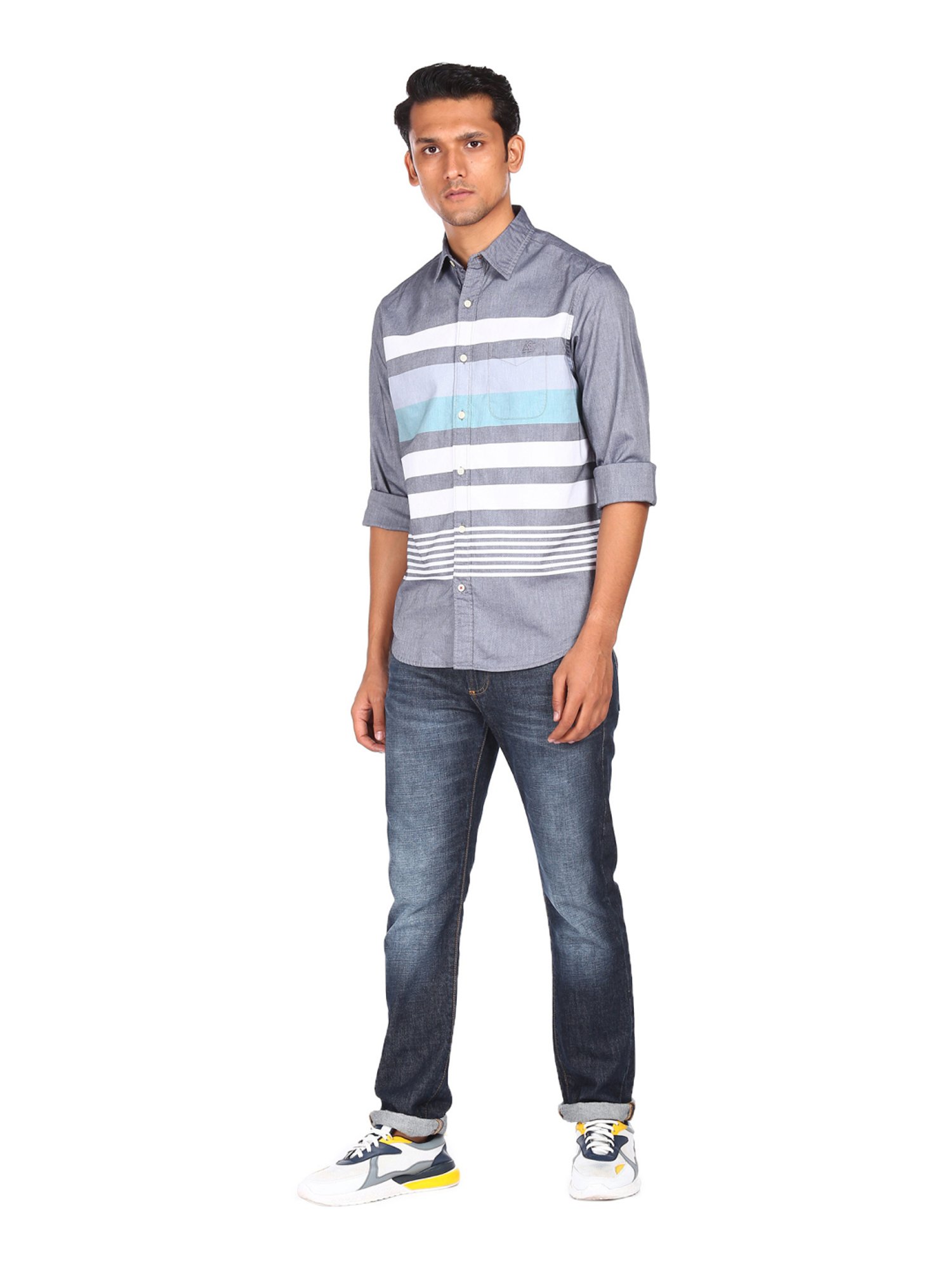 Aeropostale Blue Cotton Regular Fit Striped Shirt