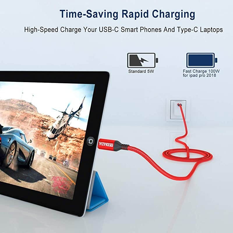 USBC to USBC 100W Cable 10ft USB C Braided Fast Charging Cable Compatible with MacBook Pro 202020192018 iPad Pro 202020192018Samsung Galaxy Note 20Pixelbook and TypeC Laptops Red