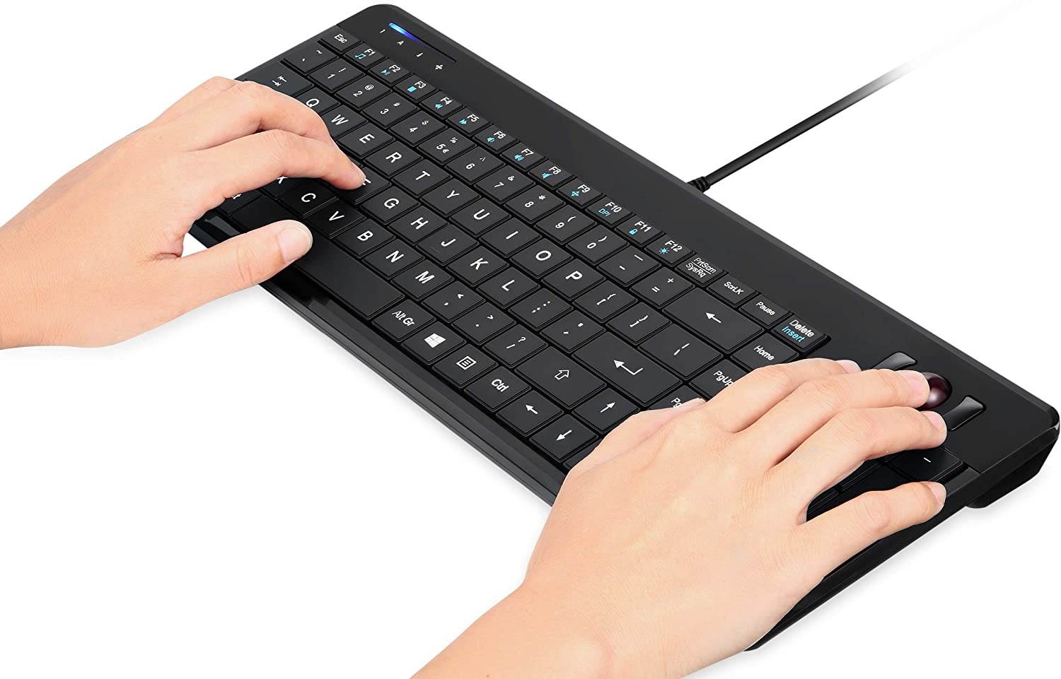 Perixx Periboard-320 Wired Backlit Trackball Keyboard with 2 Hubs, Compact Design with Numeric Keypad, Black, US English Layout (11494)