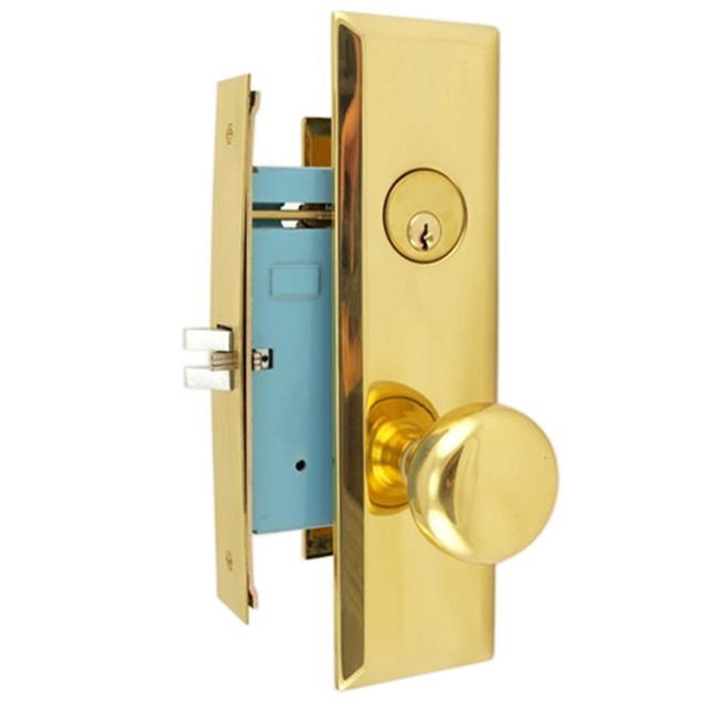 Maxtech (Marks New Yorker 7NY10DW/3 Like) Brass Right Hand Heavy Duty Mortise Lock Knob Vestibule Function Always Locked Storeroom Latch Only 2-3/4" Lock Set, Screwless Knobs Thru Bolted Lock Set