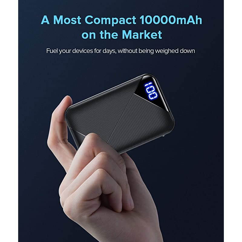Portable Charger, Compact 10000mAh Dual 3A High Speed LED Display Power Bank, External Battery Pack with Flashlight for iPhone XR XS X Pro 8 Plus Samsung S20 S10 Note 20 Google LG iPad Tablet etc