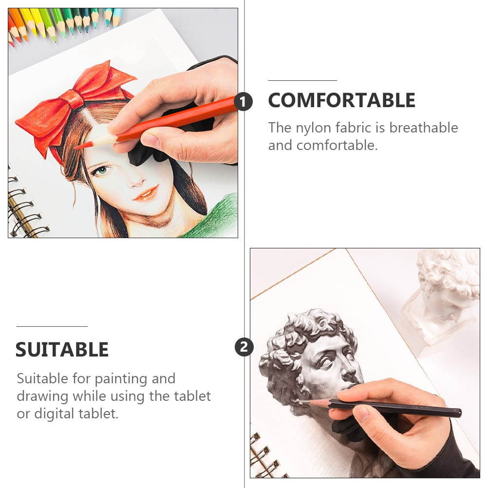 4Pcs Two Finger Gloves Professional Artist Gloves Sketching Gloves Nylon Gloves