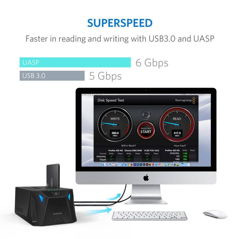 Inateck USB 3.0 to SATA I/II/III Dual Bay External Hard Drive Docking Station for 2.5 or 3.5 HDD, SSD, Up to Support 10TB, with Hard Drive Duplicator/Offline Cloner Function, FD2005