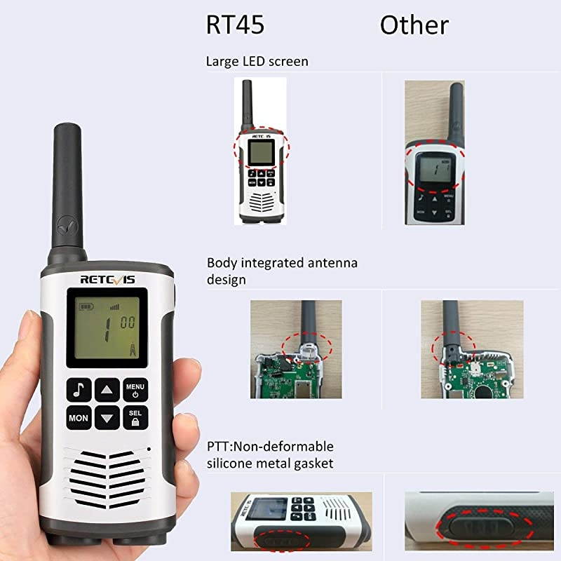 RT45 Walkie Talkie Adult RechargeableLong Range Two Way RadioFlashlight AA 22CH VOXfor Family Outdoor Hiking Camping2 Pack