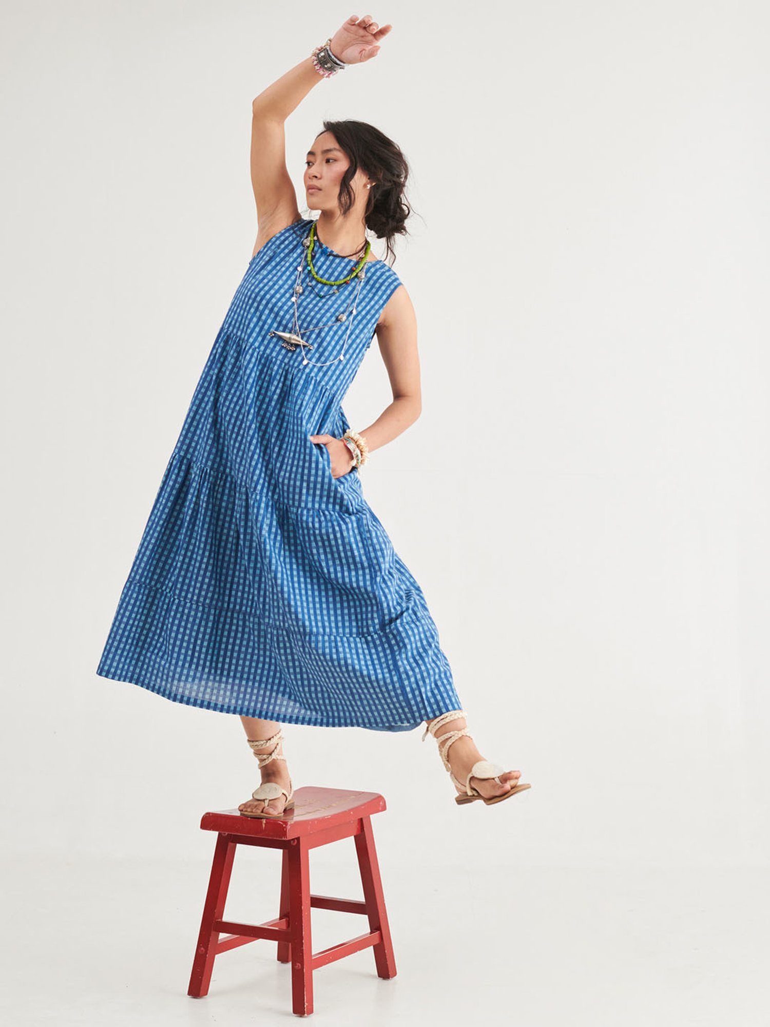 Prakriti Jaipur Indigo Checks Sleeveless Dress