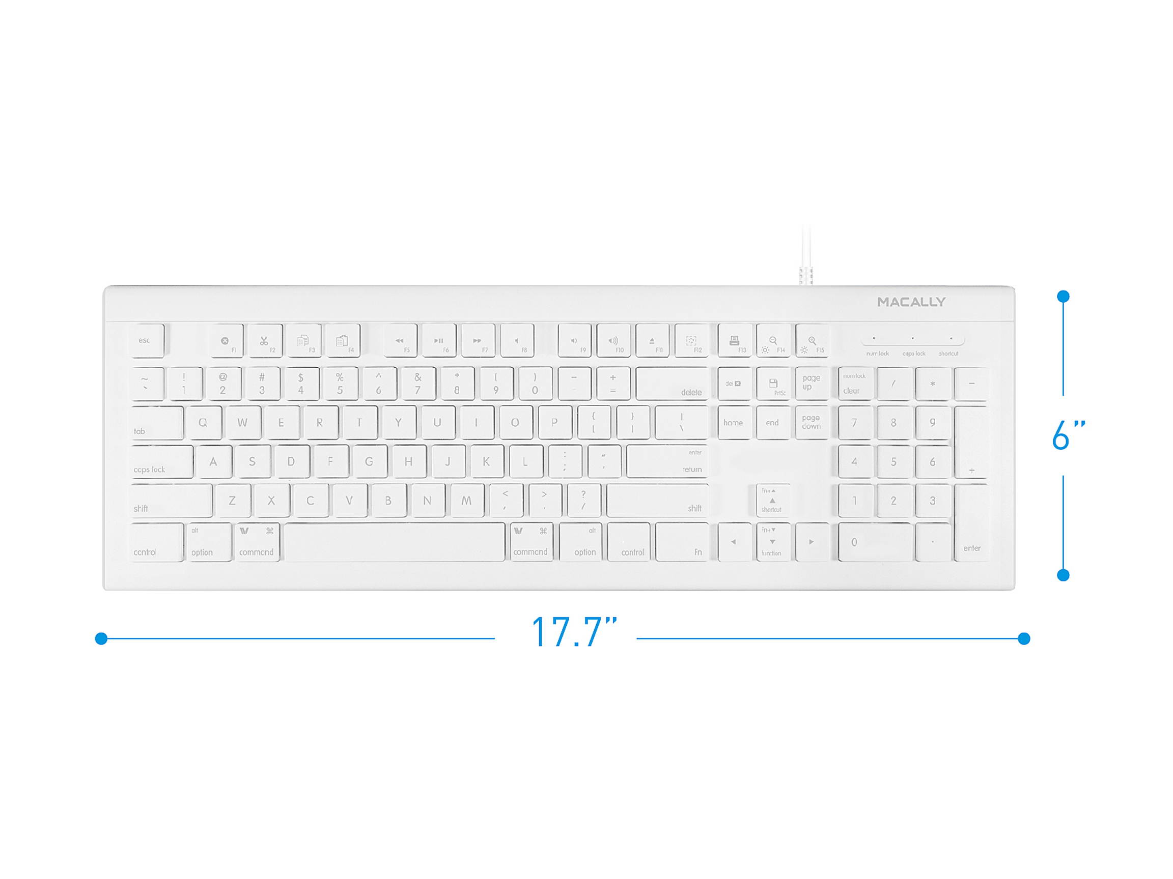 macally 103 Key Full-Size USB Keyboard with Short-Cut Keys White Keyboard
