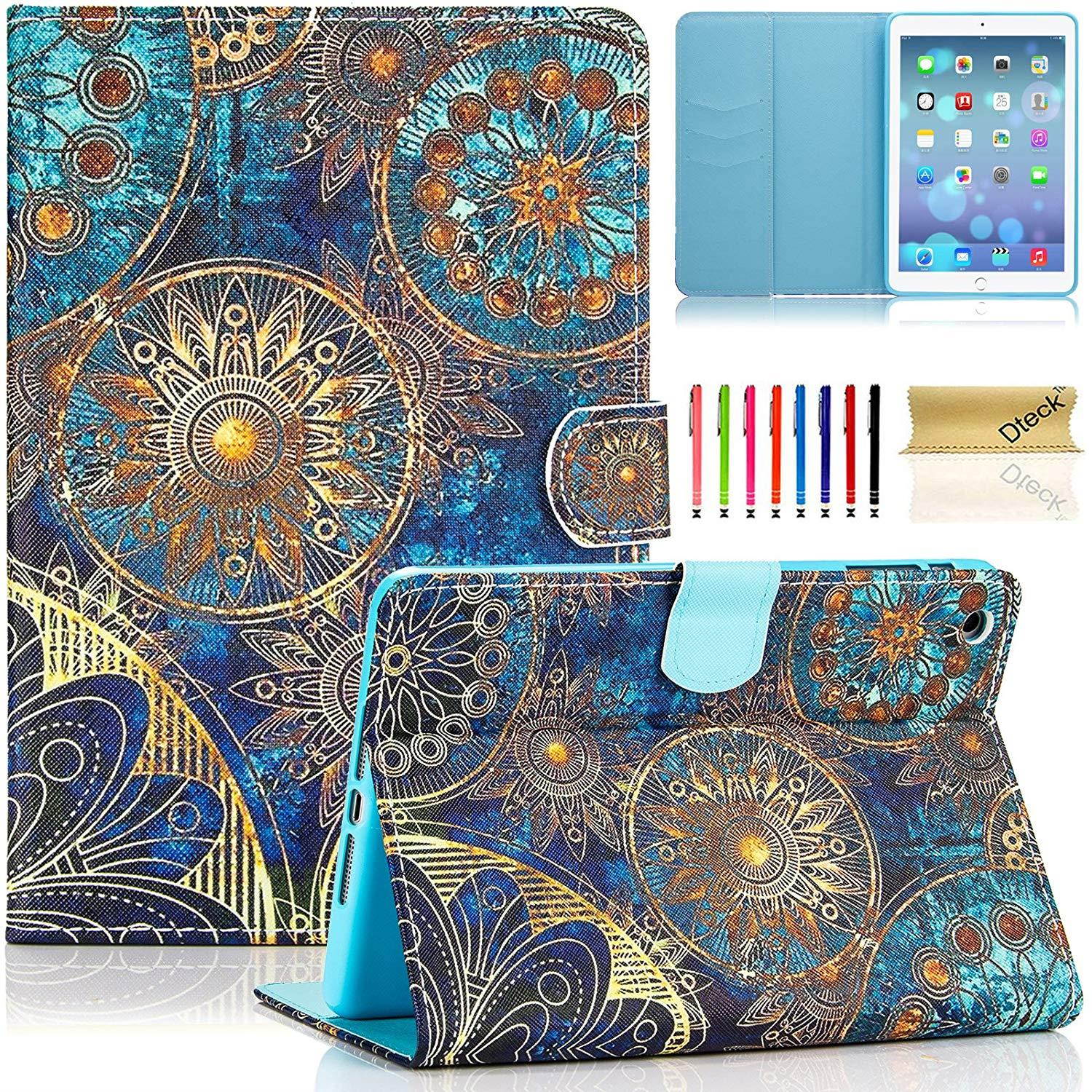 iPad Mini 2&3 Case, iPad Mini Case, Dteck(TM) Slim Fit [Stylus Holder] Flip Folio Stand Leather Case with Auto Sleep/Wake Feature Wallet Cover for Apple iPad Mini 1/2/3 (Gold Ring Flower)