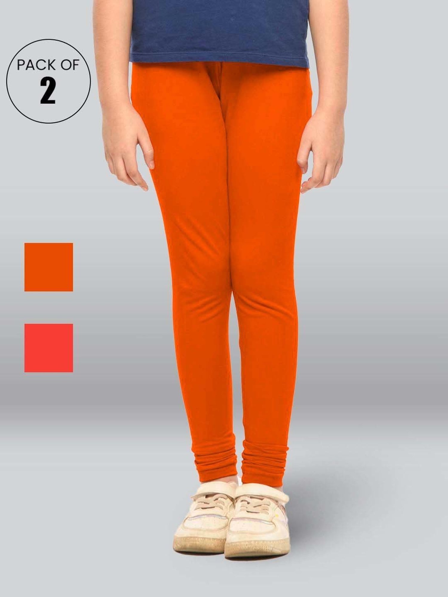 Lyra Kids Orange & Red Skinny Fit Leggings (Pack of 2)