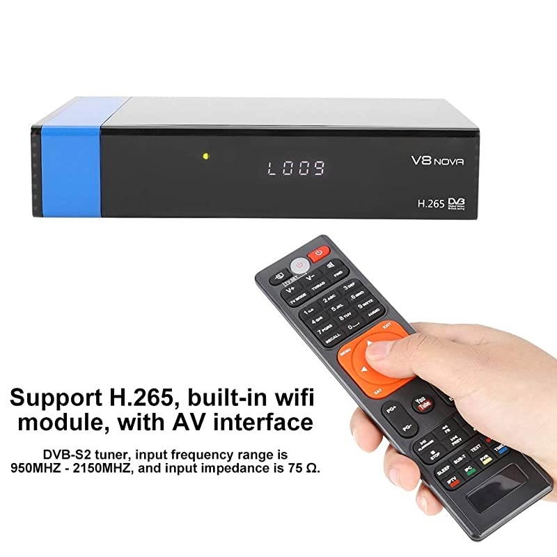 Full HD 1080P DVB-S2 FTA Digital Satellite Receiver with Remote Control for GTMEDIA V8 Nova, Built-in WiFi, Support H.265, PowerVu, Biss Key(US)