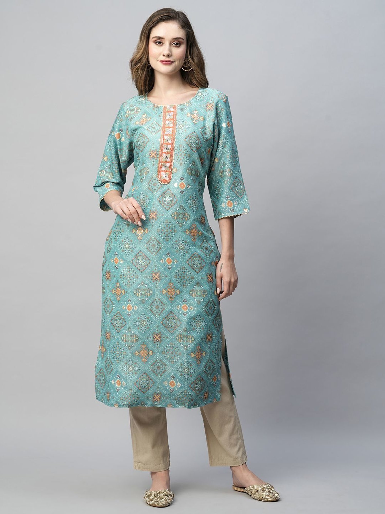 KIANA Blue Printed Straight Kurta
