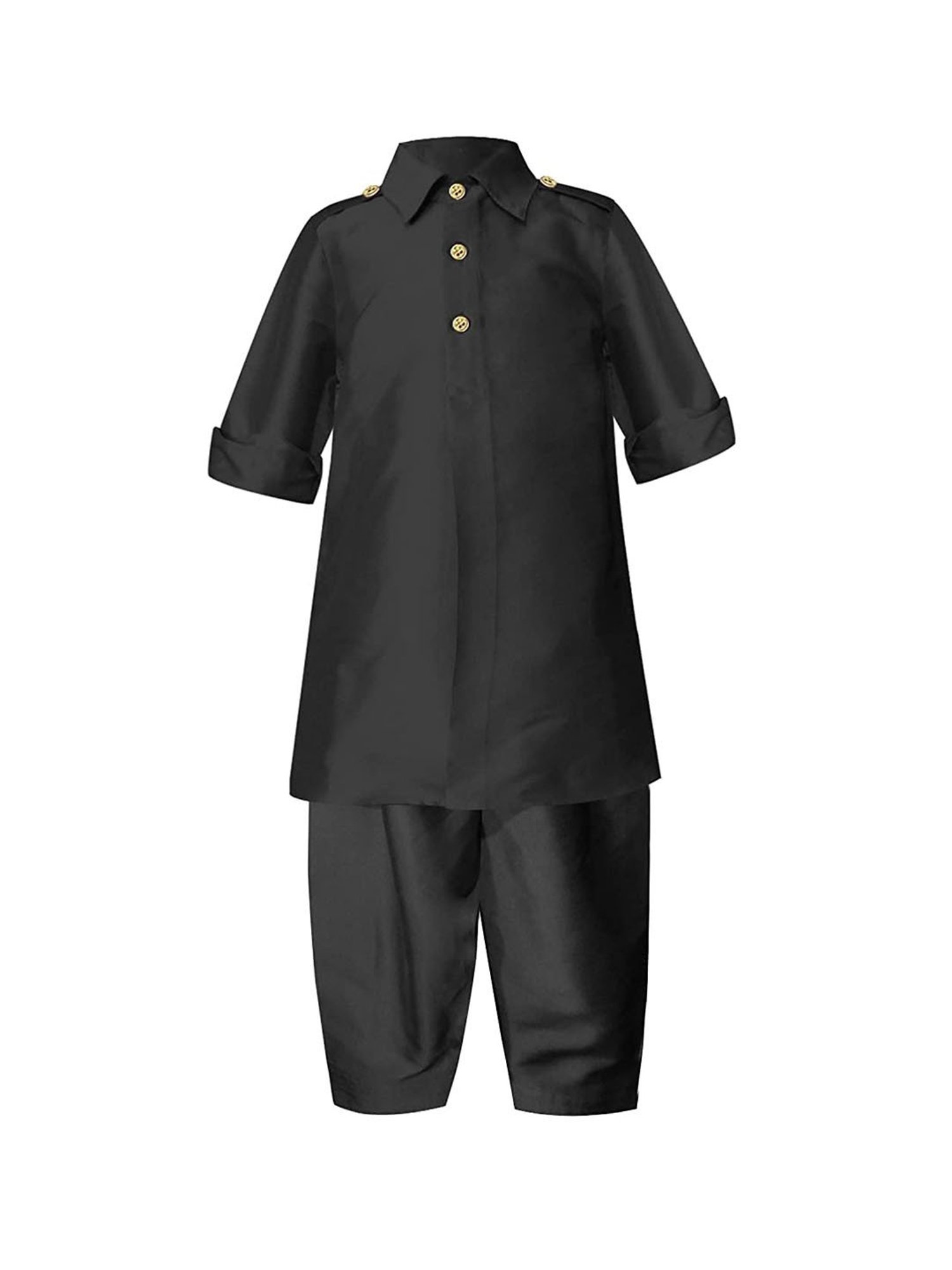 A.T.U.N. Black Solid Full Sleeves Pathani Kurta with Pyjamas