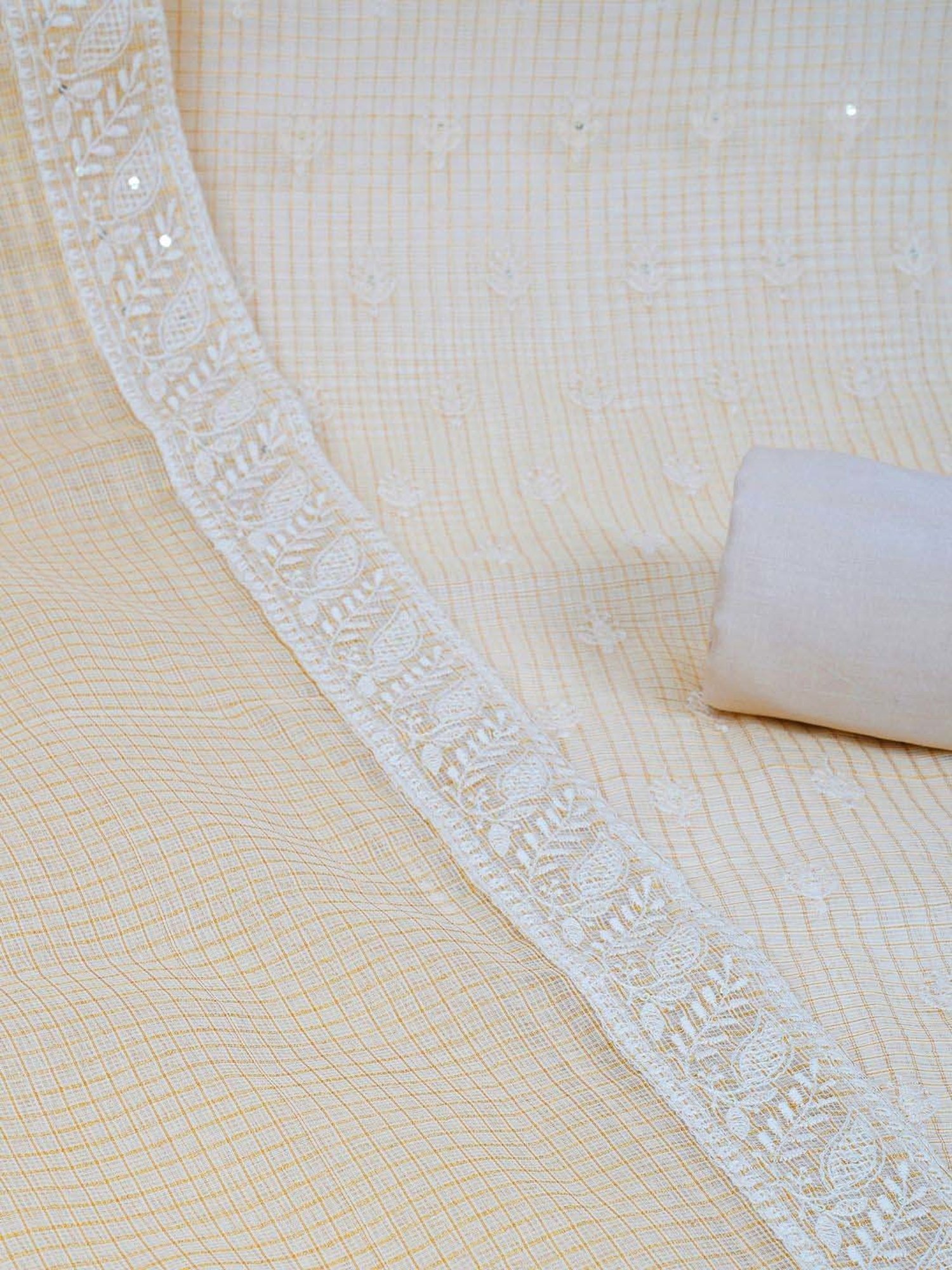 Kami Kubi Beige Embroidered Unstitched Dress Material