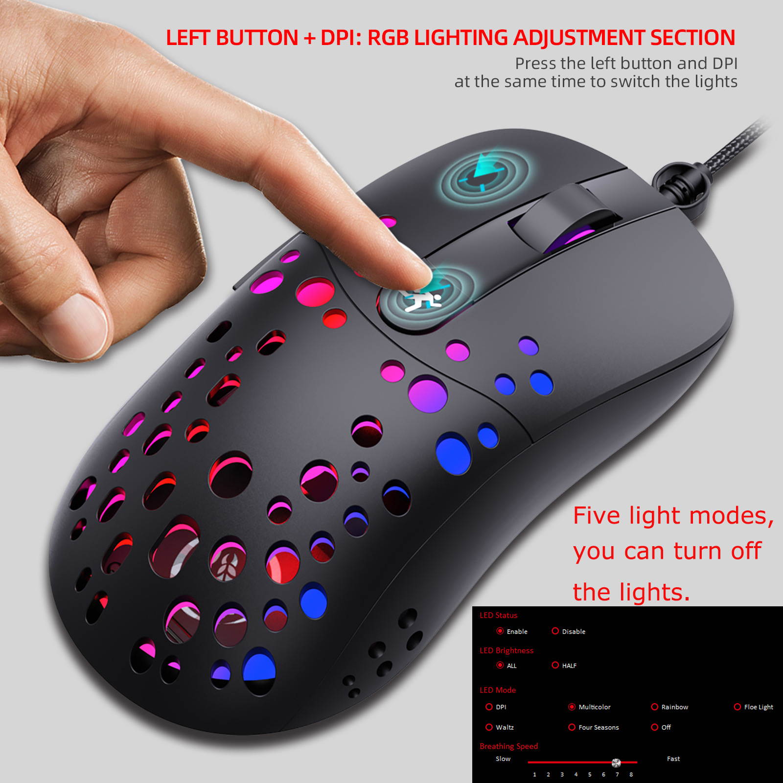 Wired USB Gaming Mouse with Ergonomic Programming Design 6 Keys 6-level Adjustable DPI,8000dpi RGB Rainbow Backlit for Notebook Laptop PC Desktop Computer