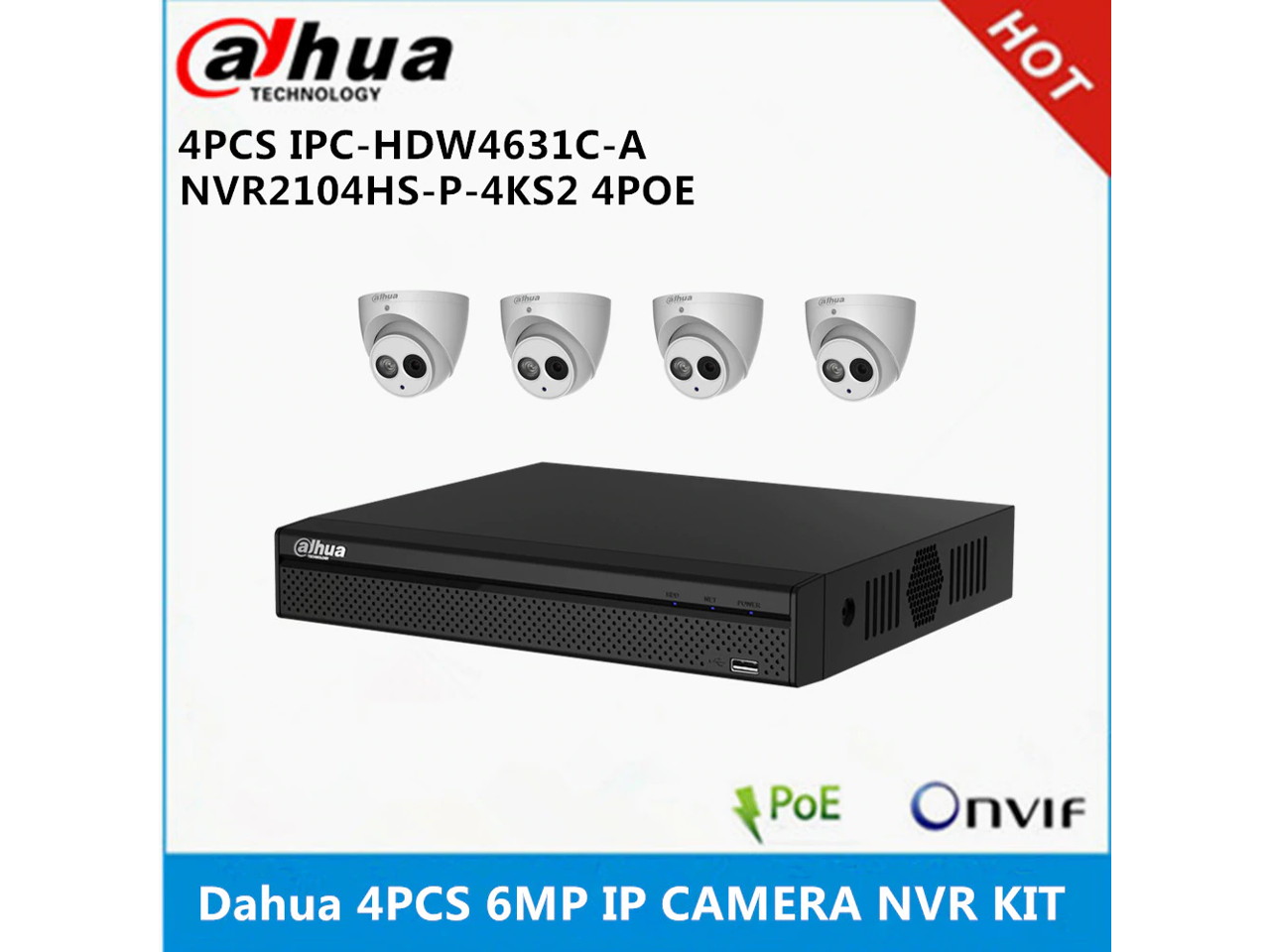 4 pcs IPC-HDW4631C-A built-in Mic 6MP IP Camera & NVR2104HS-P-4KS2 4ch with 4 poe ports CCTV Camera System support p2p