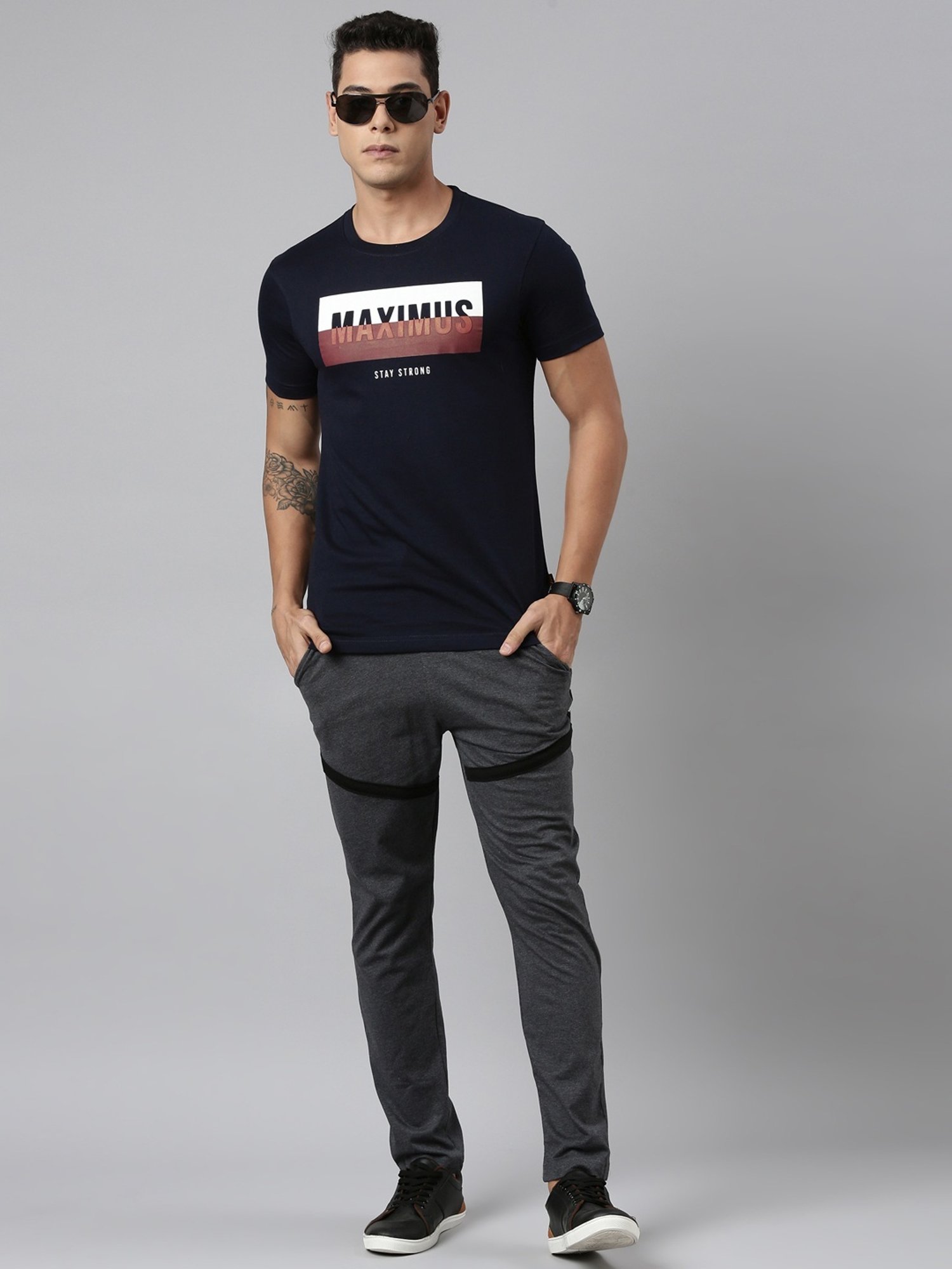 Dixcy Scott Maximus Grey Cotton Regular Fit Colour Block Sports Trackpants