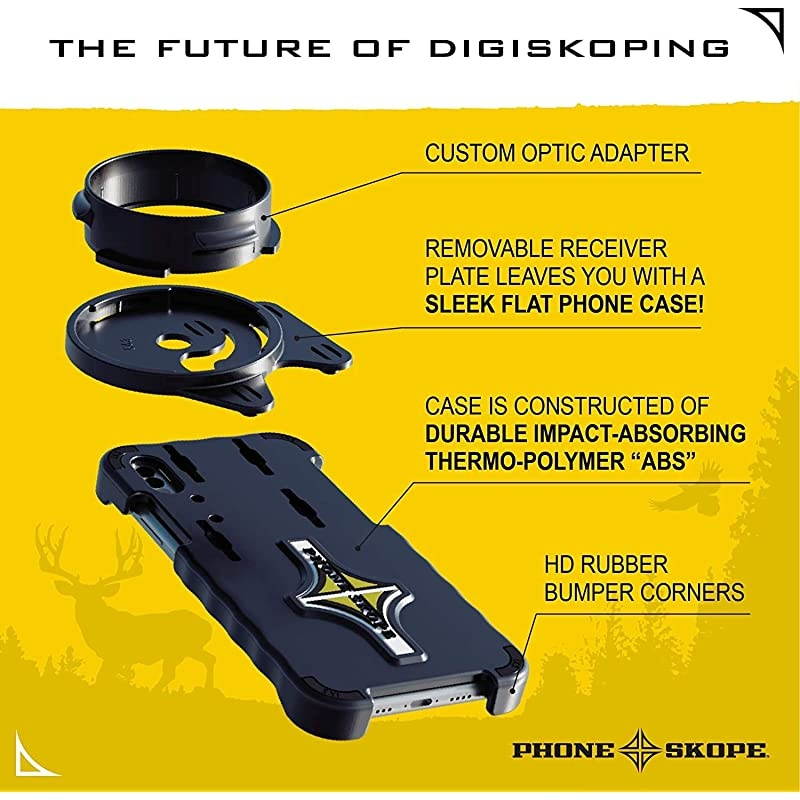 Complete Digiscoping Kit Compatible with iPhones OR Samsung Includes PhoneCase + Eyepiece Adapter + Lens Cloth
