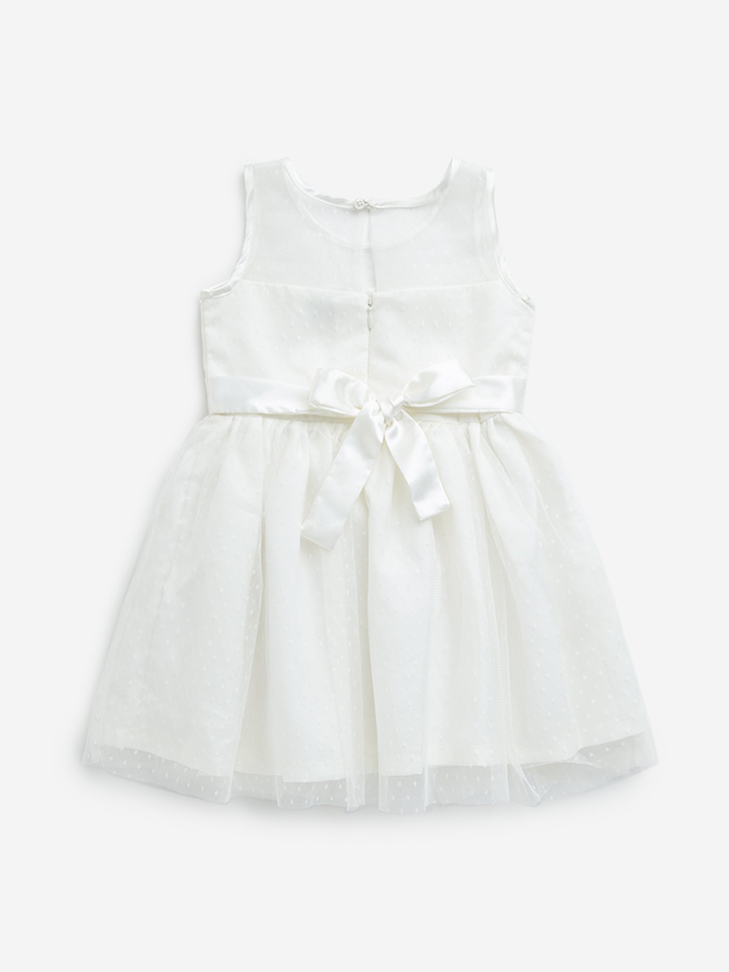 HOP Kids by Westside Off-White Bow Applique A-Line Mesh Dress