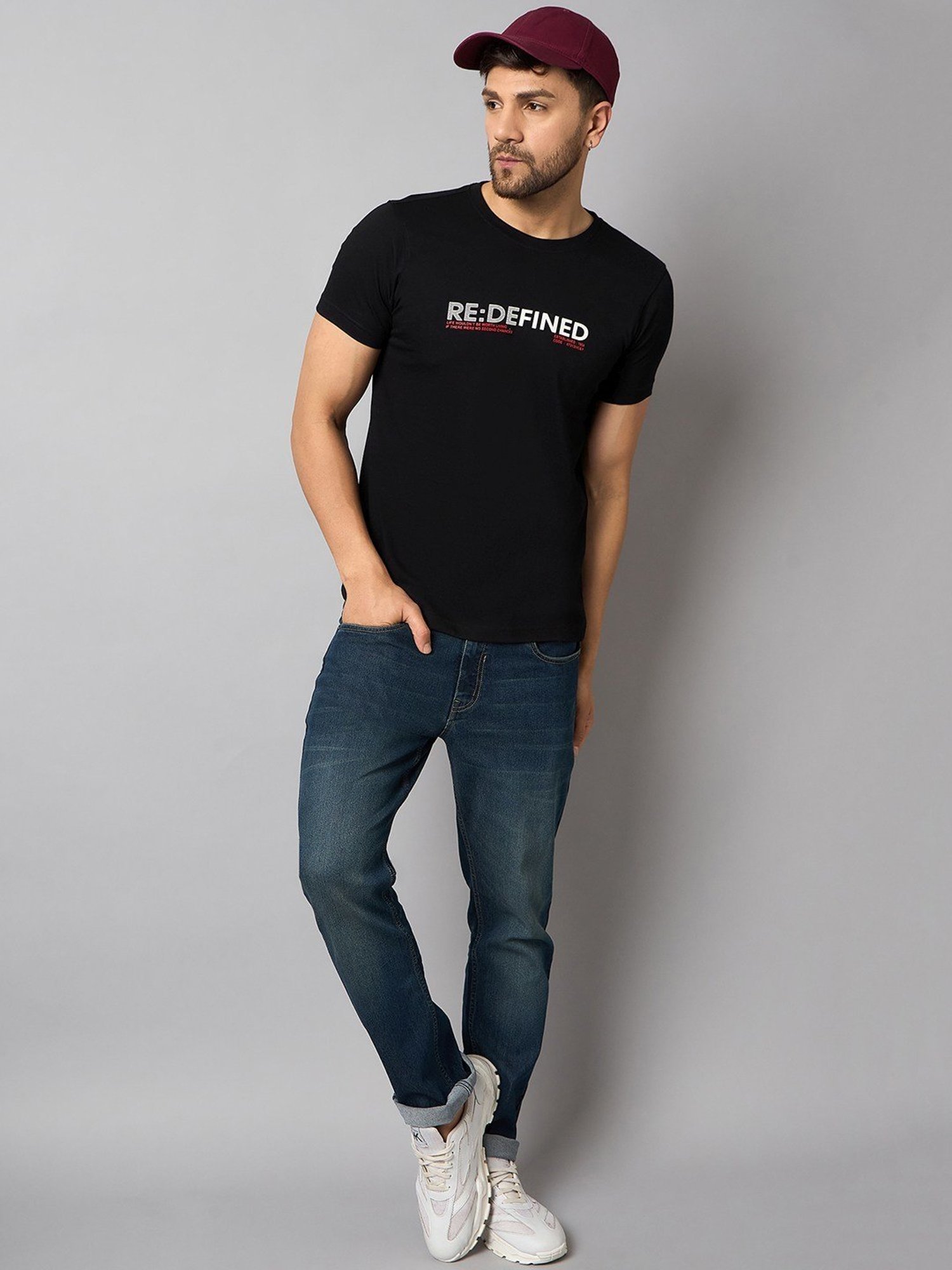 Club York Black Regular Fit Printed T-Shirt