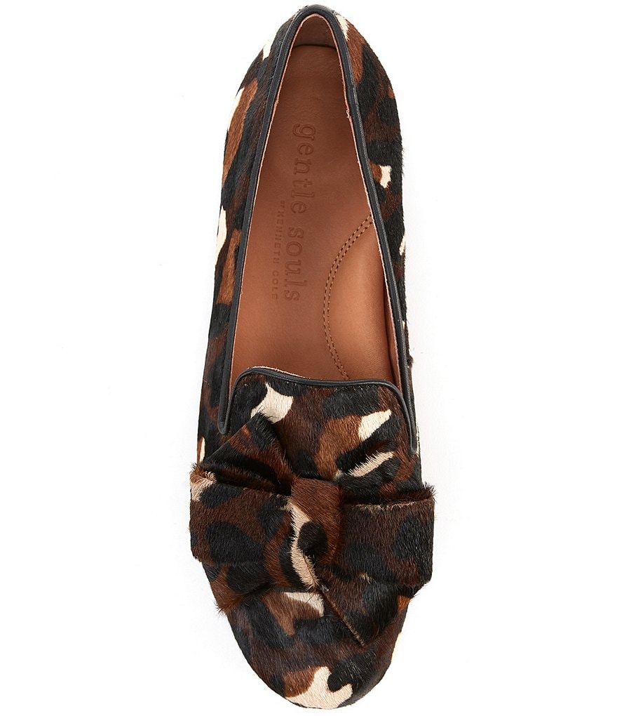 Gentle Souls Eugene Ribbon Leopard Print Calf Hair Bow Loafers
