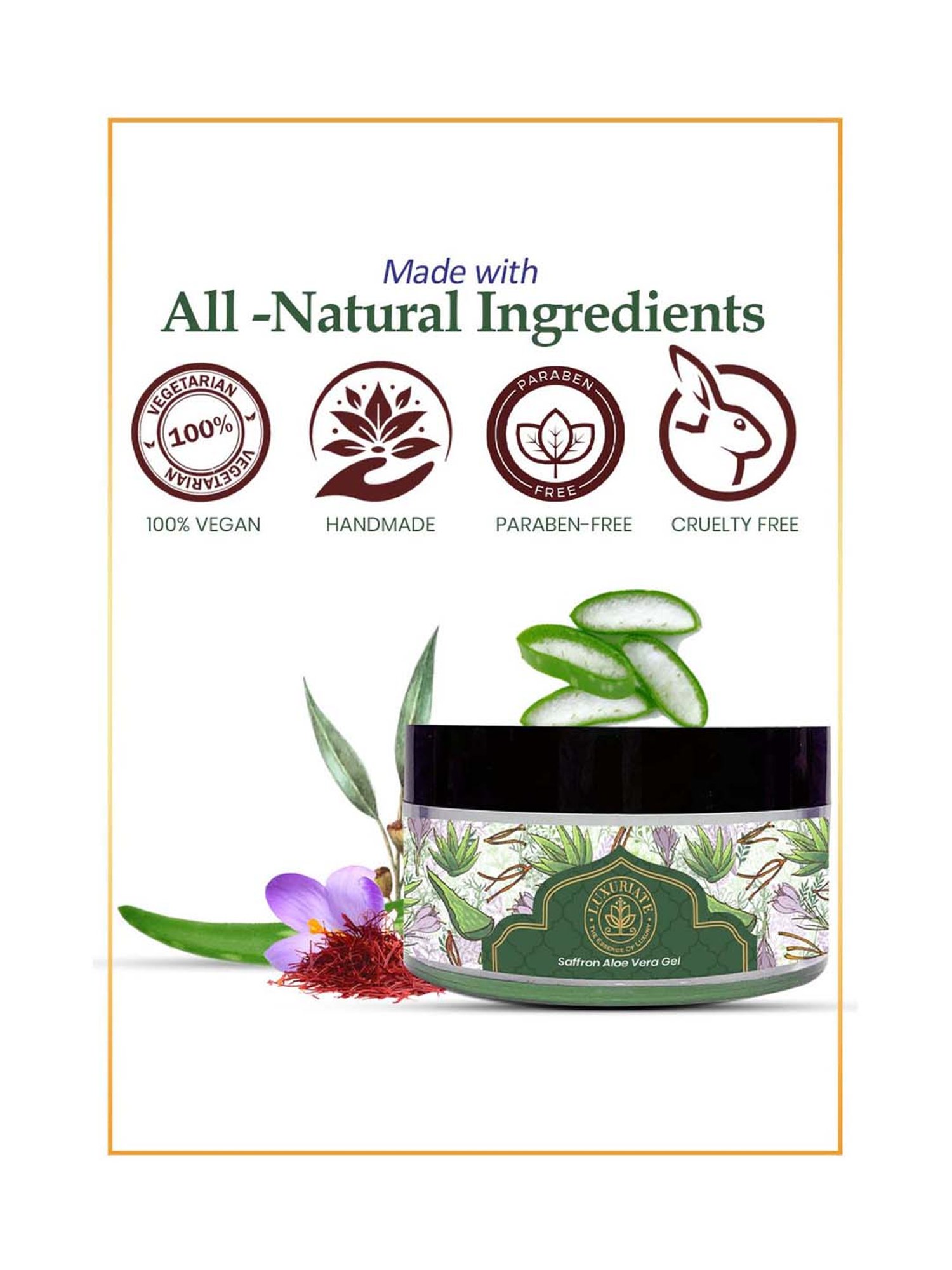 Luxuriate Natural Organic Aloe Vera Saffron Strands Gel - 100 gm