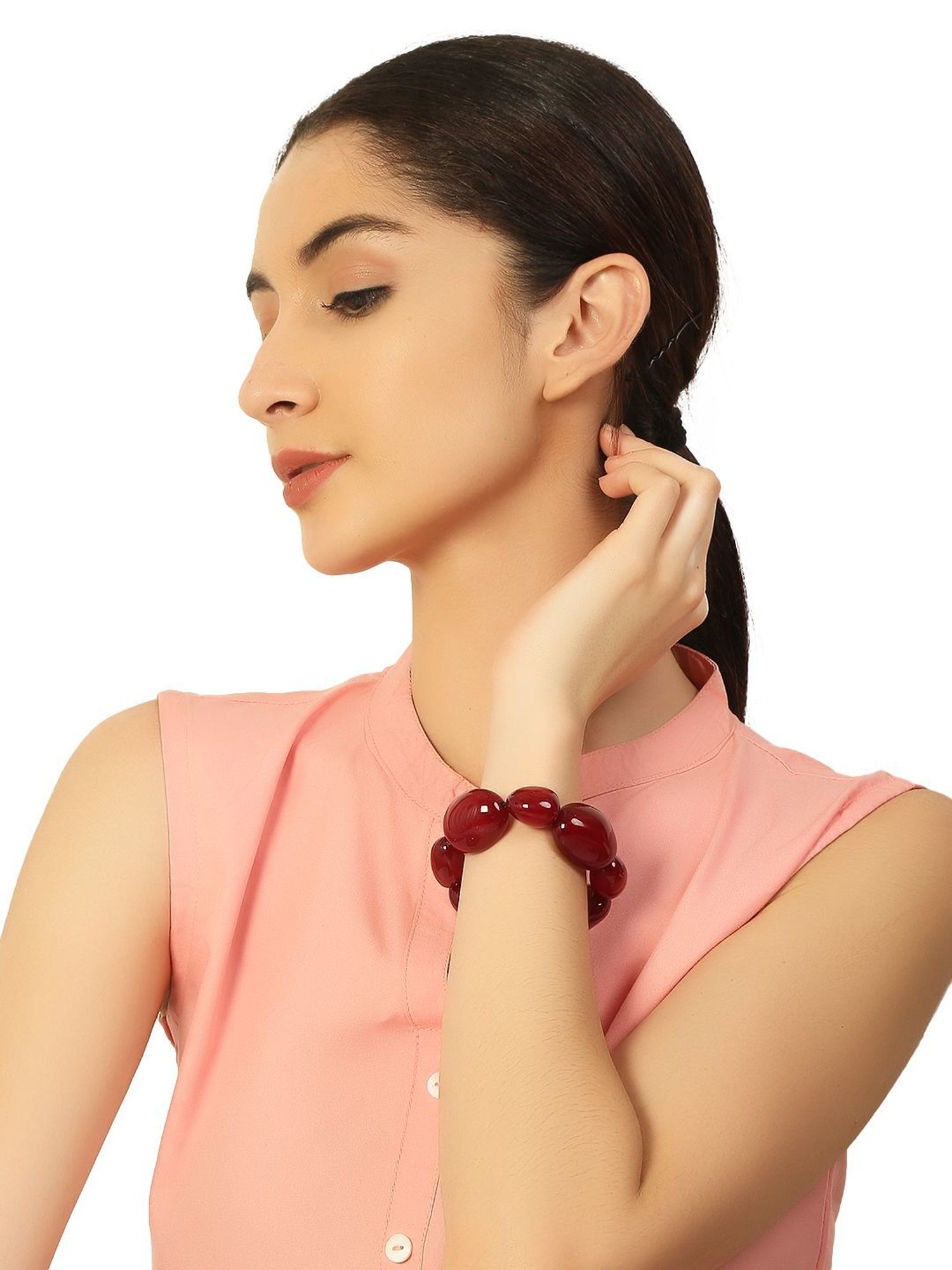 IMLI STREET Maroon Artificial Stone Stretchable Bracelet for Women