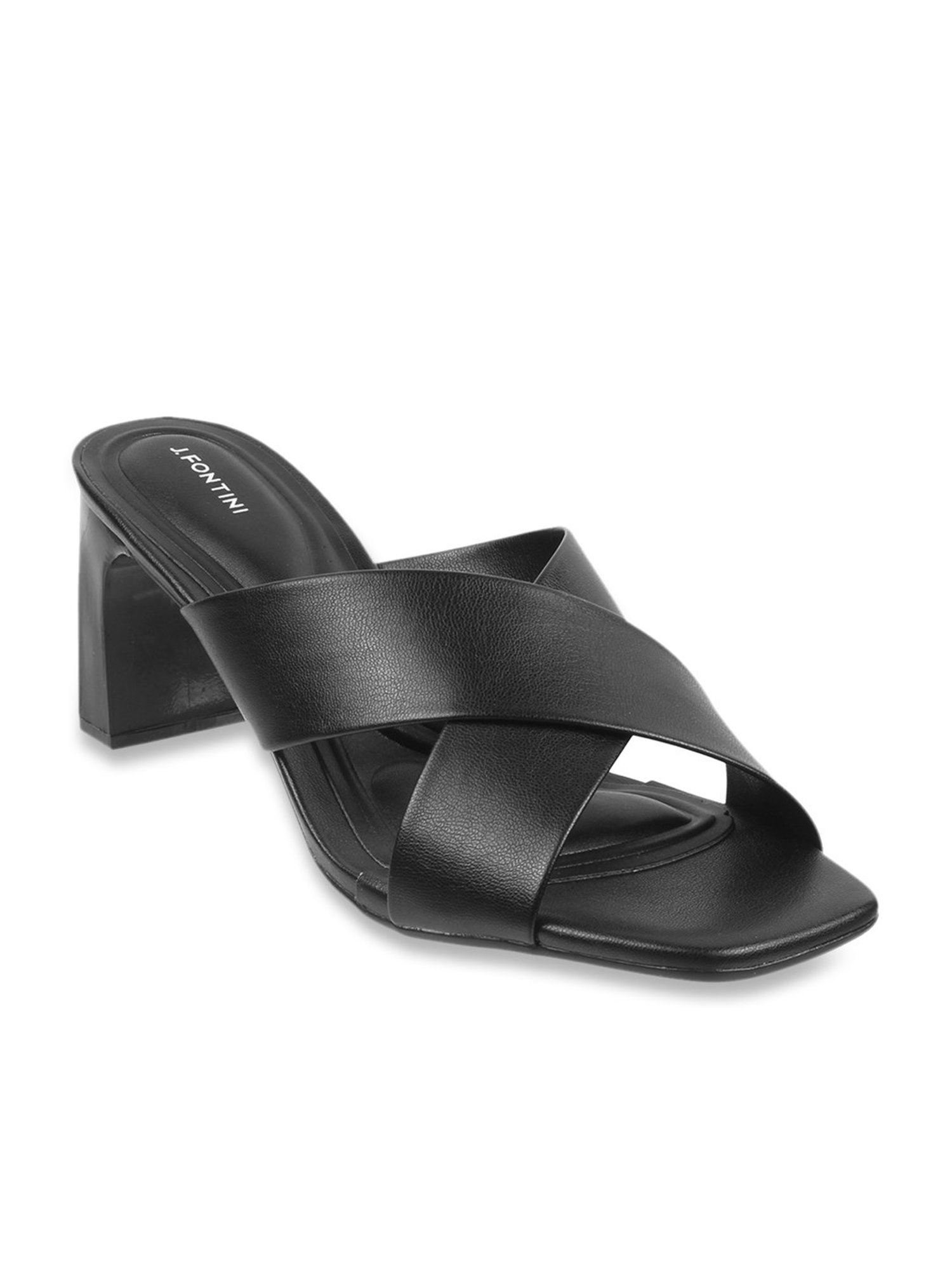 J. Fontini by Mochi Women's Black Cross Strap Sandals