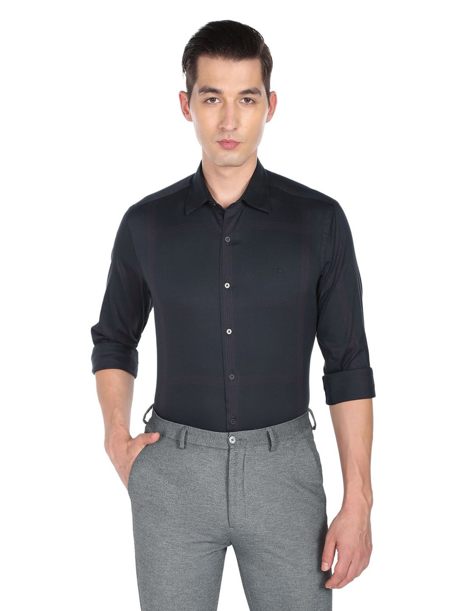 Arrow New York Black Cotton Slim Fit Checks Shirt