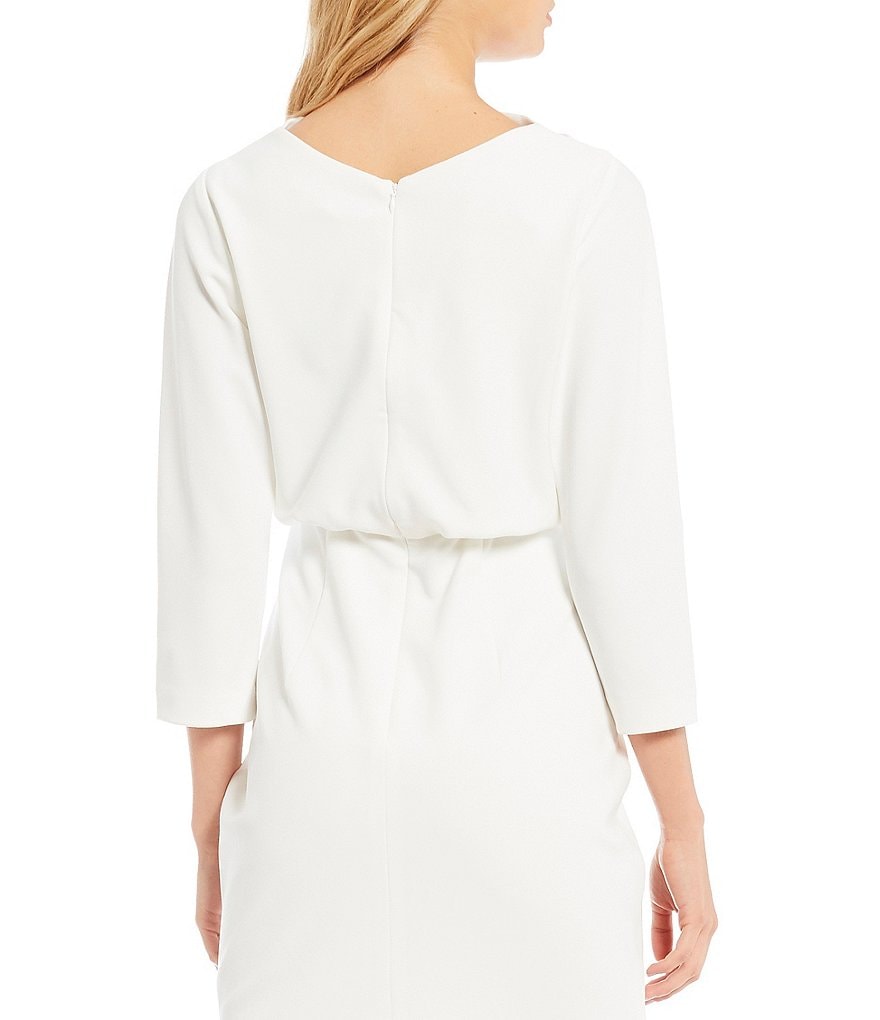Belle Badgley Mischka Draped Boat Neck 3/4 Sleeve Blouson Dress