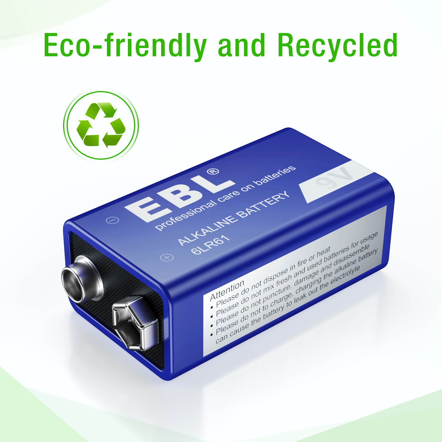 EBL 2 Pcs 9V 6LR61 Battery 9 Volt Alkaline Batteries Ultra Long Lasting and Leak Proof