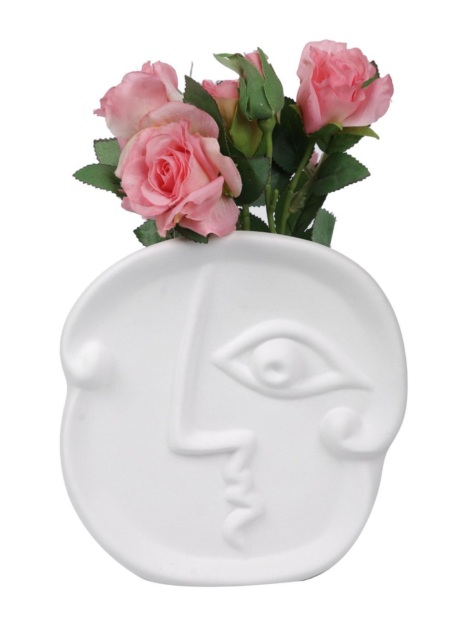 Tayhaa White Ceramic Side Facing Vase