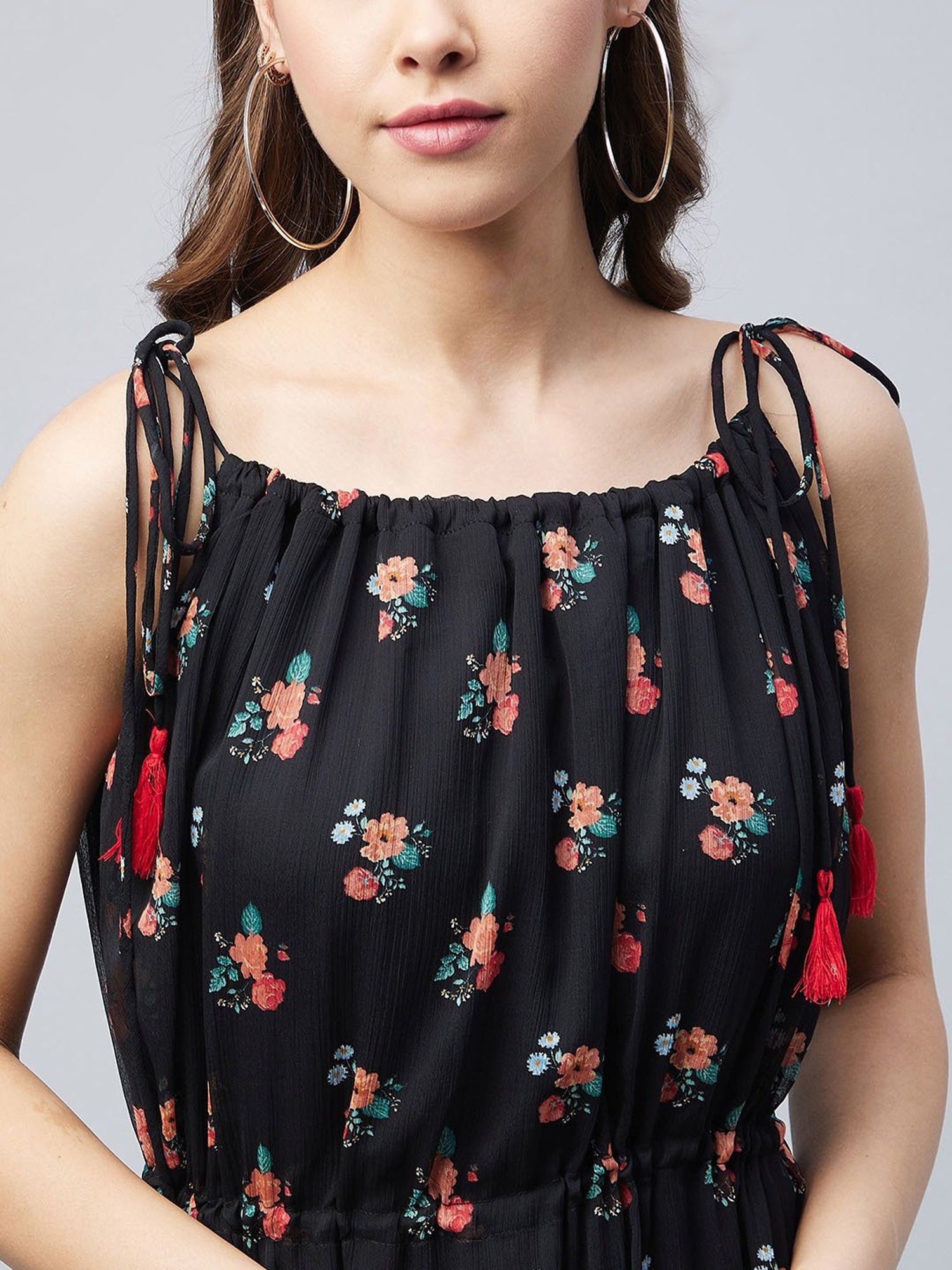 StyleStone Black Floral Print Fit & Flare Dress