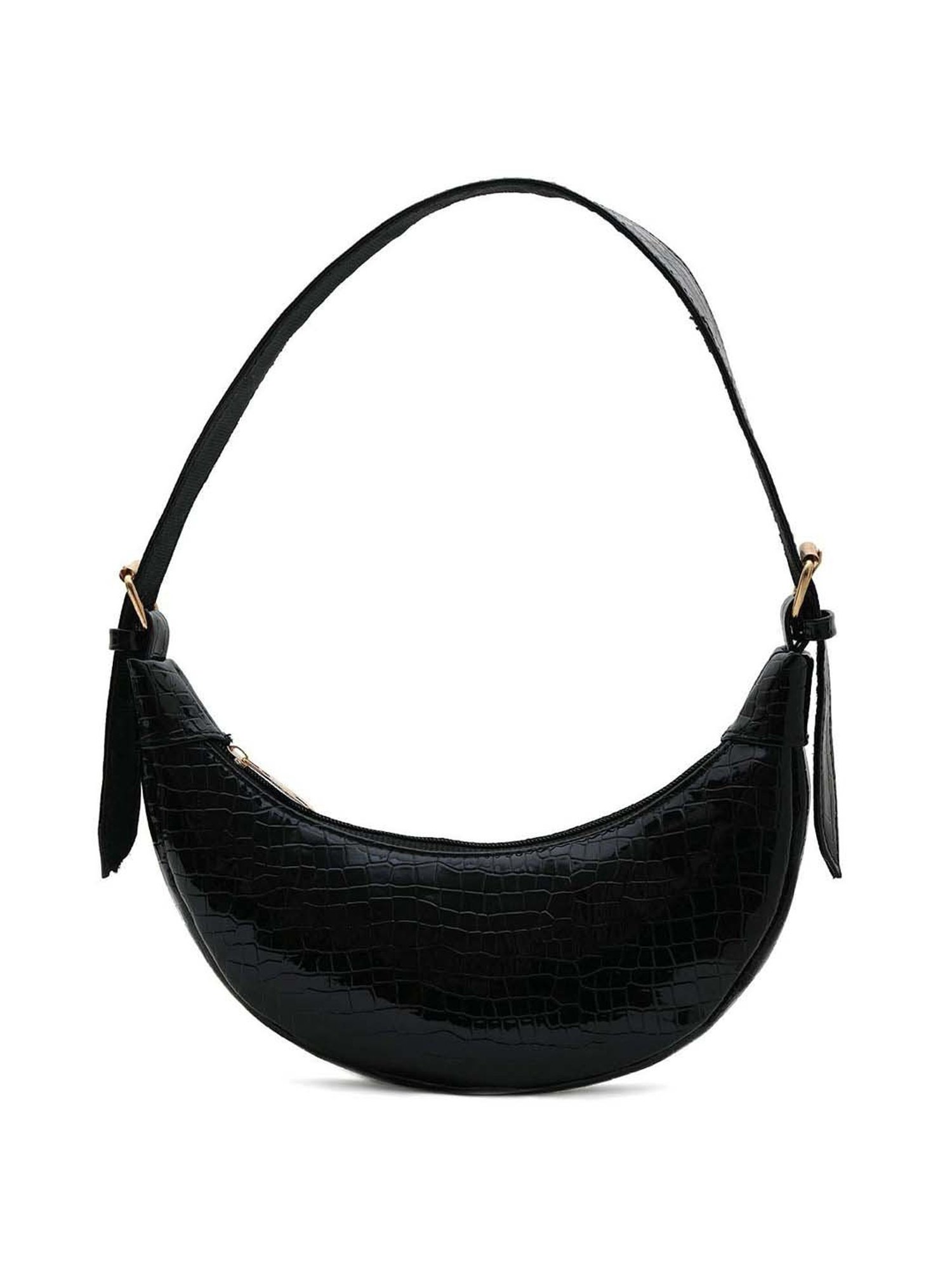 Gaurapakhi Black Textured Medium Hobo Shoulder Handbag