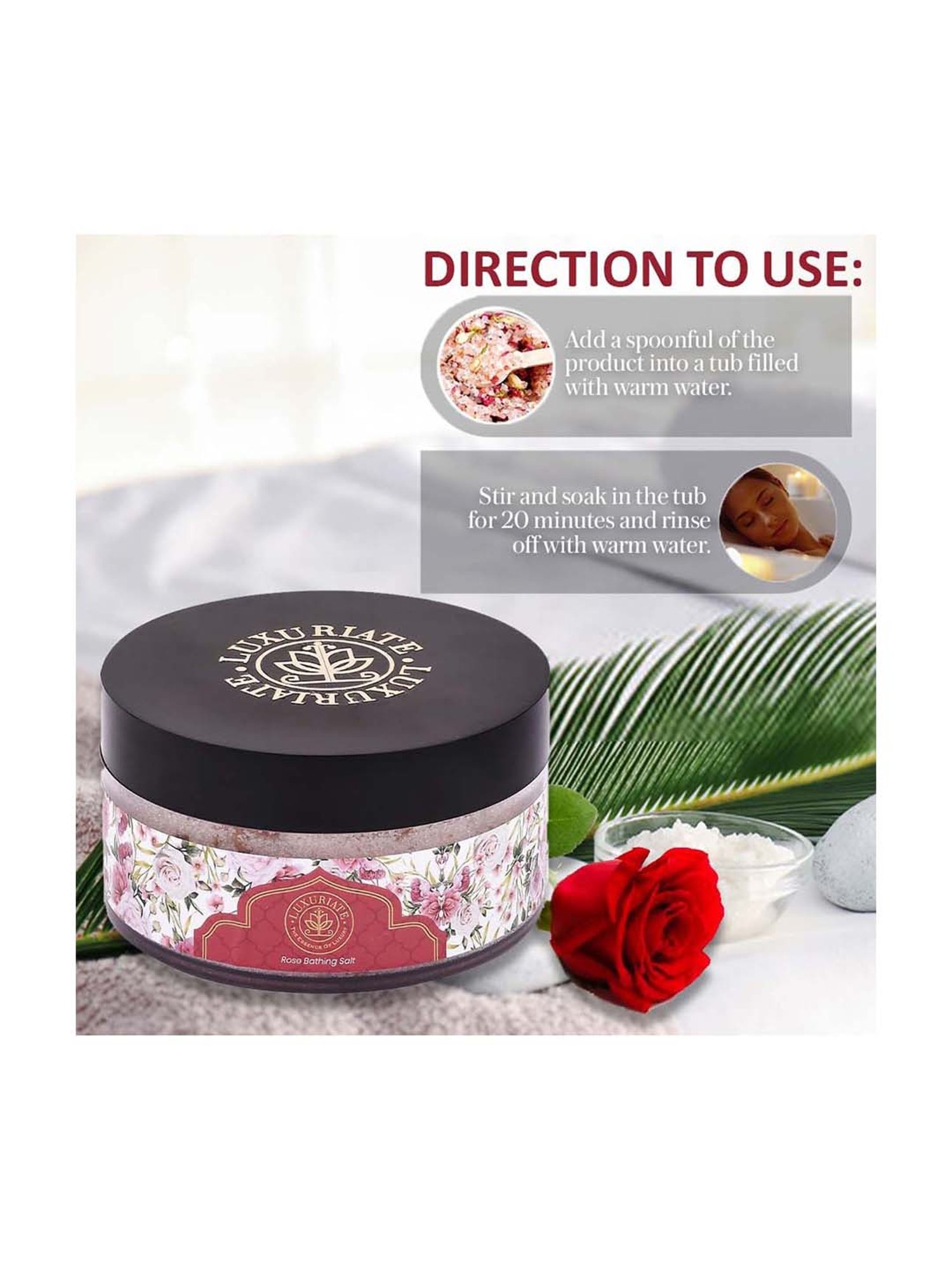 Luxuriate Natural and Mineral Rich Rose Scented Bath and Foot Spa Bathing Salt - 150 gm