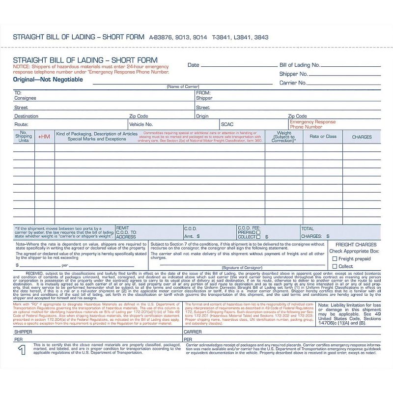 Adams Carbonless Bill of Lading Forms, 8-1/2 x 9013