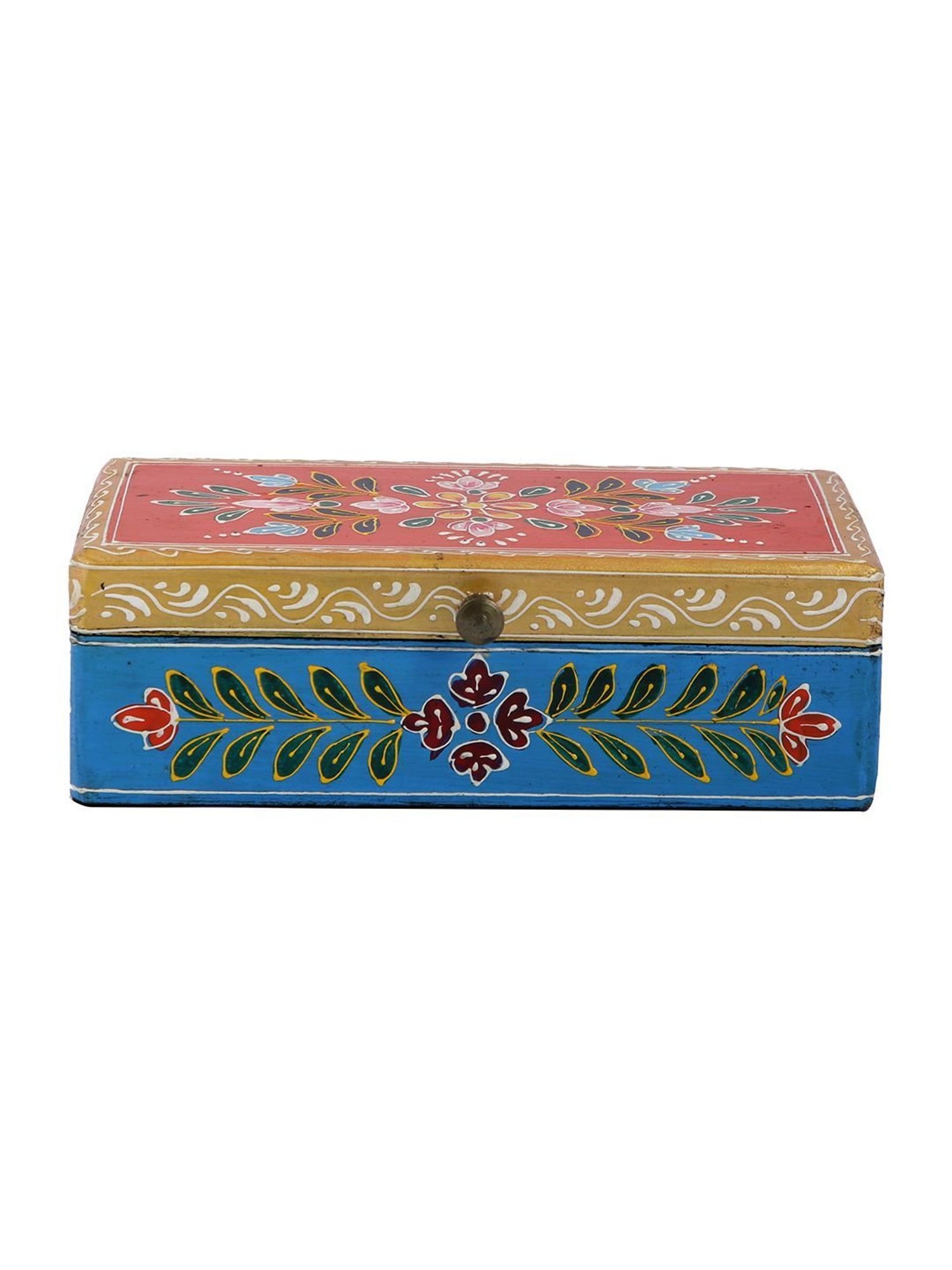 Aapno Rajasthan Red & Blue Wood Jewellery Box