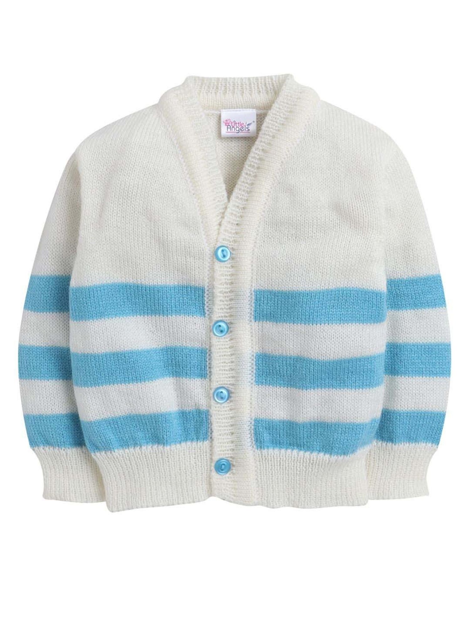 Little Angels Kids White & Blue Striped Full Sleeves Sweater Set