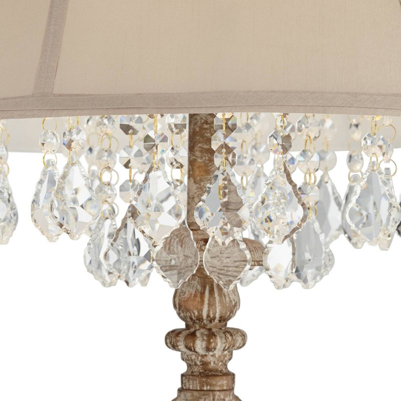 Barnes and Ivy Traditional Floor Lamp Distressed Candlestick Crystal Glass Beading Cream Bell Shade for Living Room Reading
