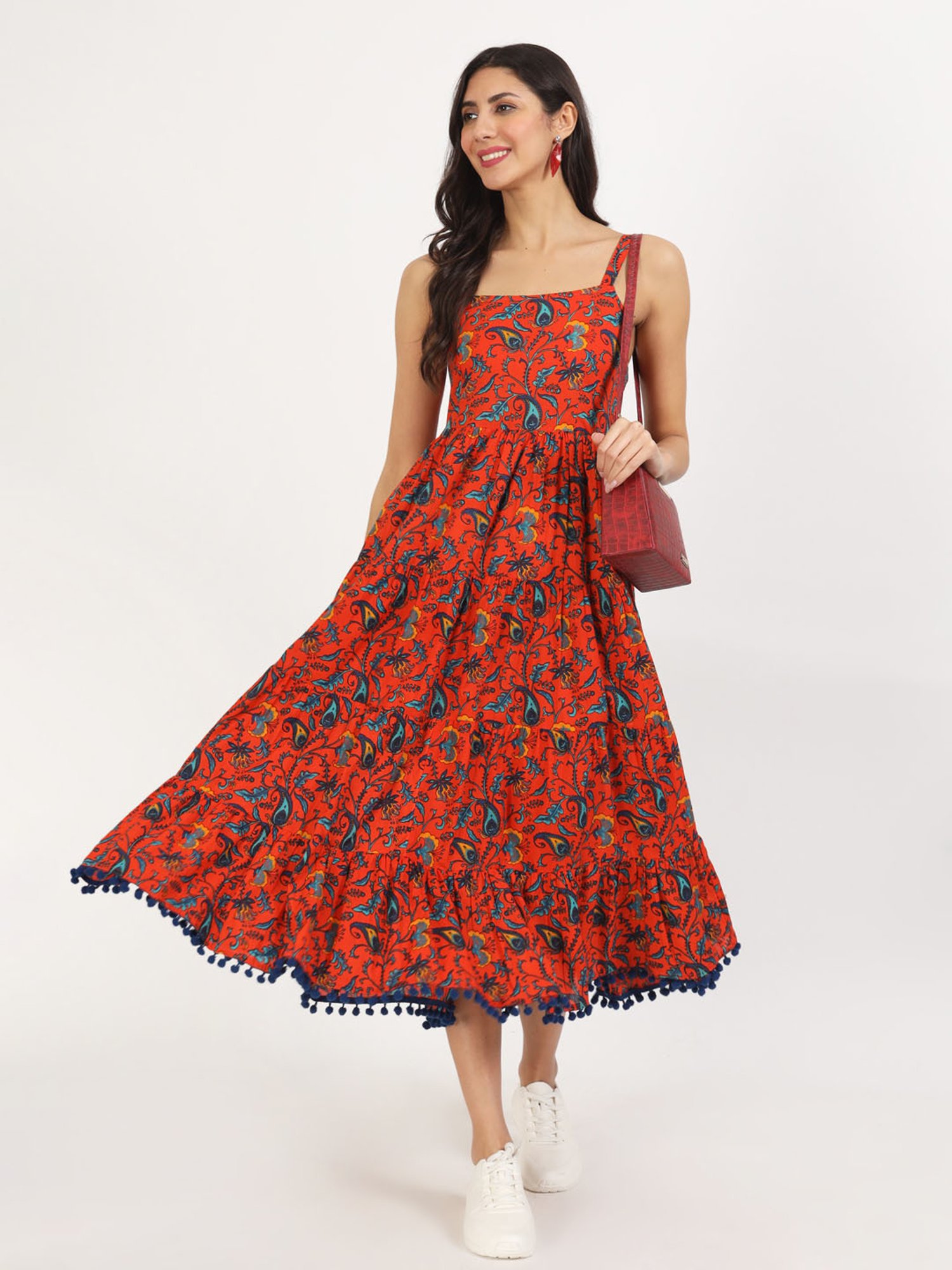 Divena Red Printed Ethnic Dress