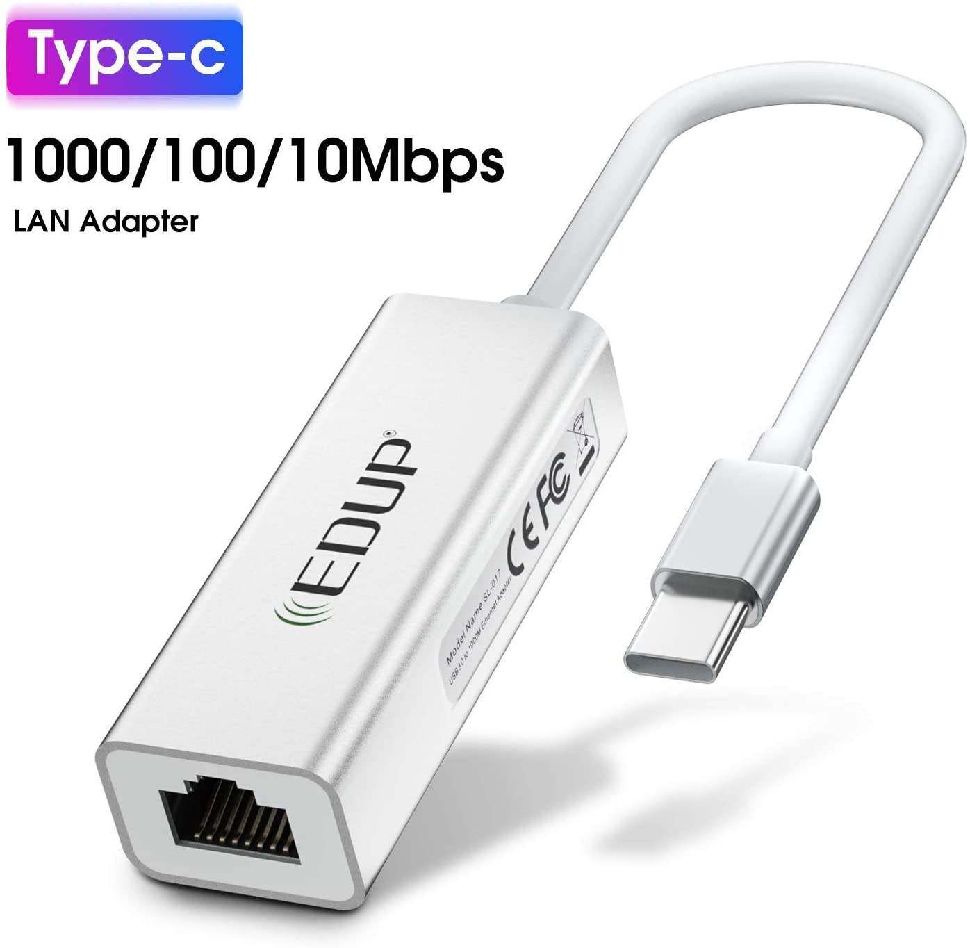 USB C to Ethernet Adapter, Type C to RJ45 Thunderbolt 3/Type-C Gigabit Ethernet LAN Network Adapter 10/100/1000 Mbps Compatible with MacBook Pro 2019/2018/2017, MacBook Air, Dell XPS and More