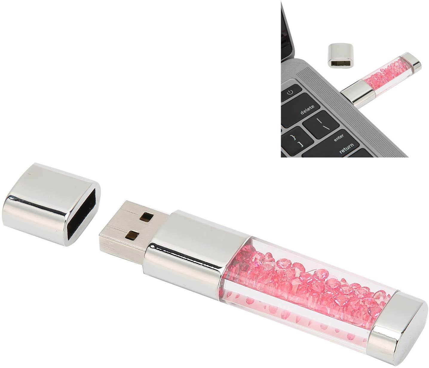 01 USB Flash Drive, U Disk Wear-Resistant High Speed (Spot-Crystal Rose Red, 32GB)