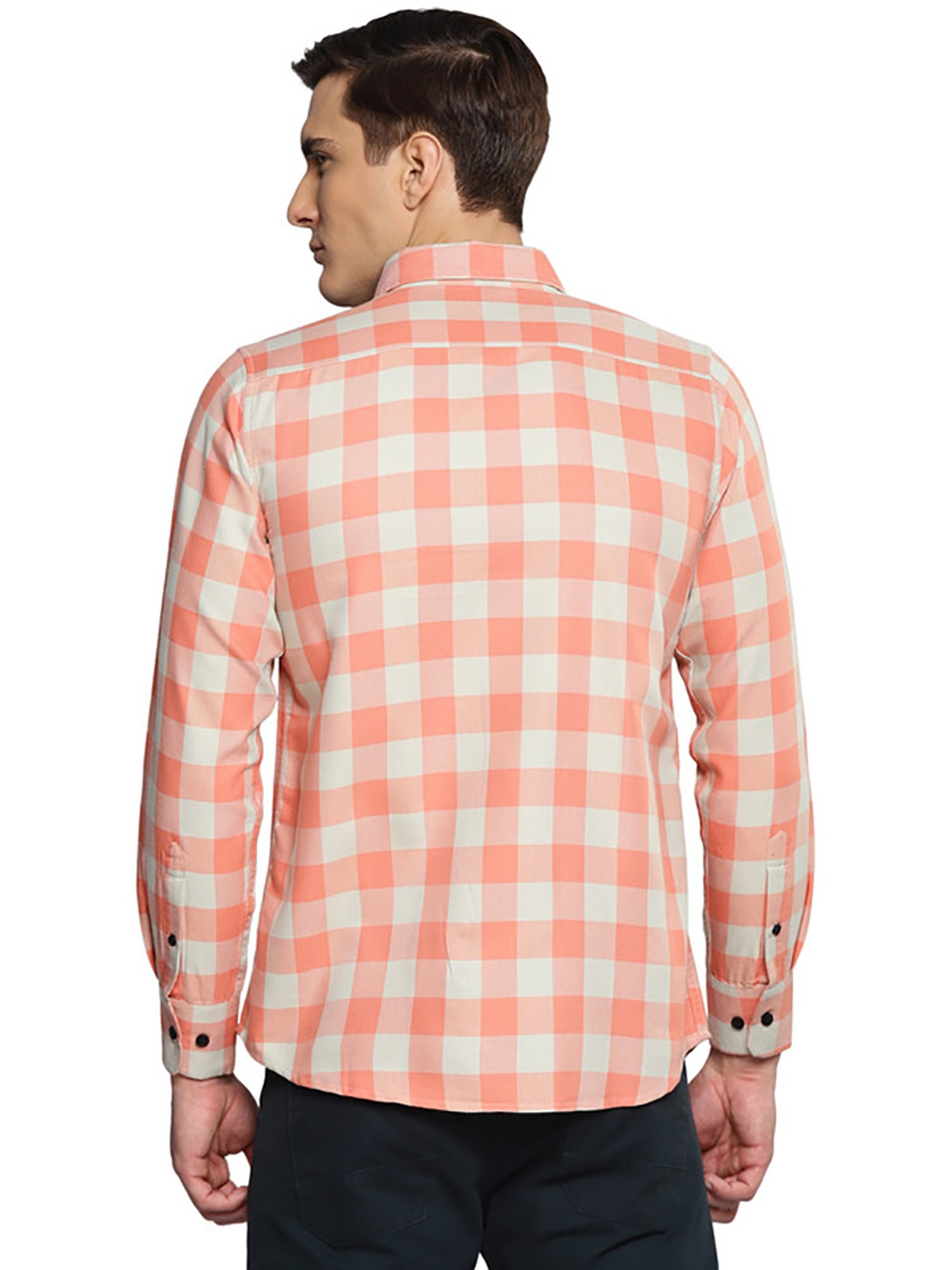 Allen Cooper Orange & Beige Regular Fit Check Shirt