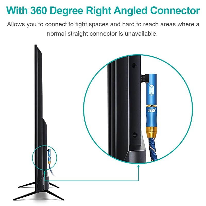 Audio Cable 10ft Toslink Cable with 90 Degree Adapter Nylon Braided 24K GoldPlated Flexible and Durable Fiber Optic Cord for Home TheaterSound barTVPS4Xbox Blue 3m90&deg; Connector