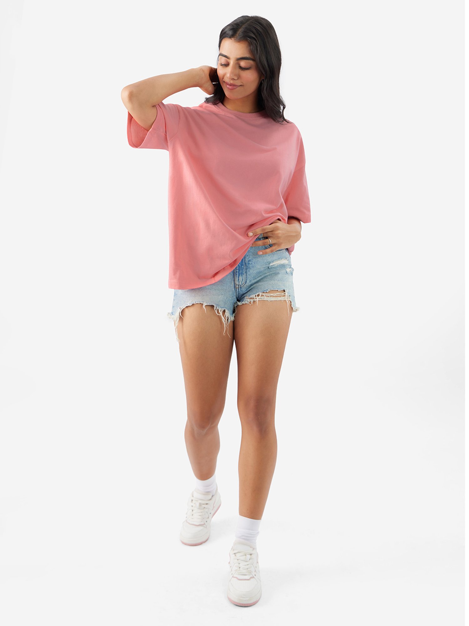 The Souled Store Pink Relaxed Fit Oversized T-Shirt