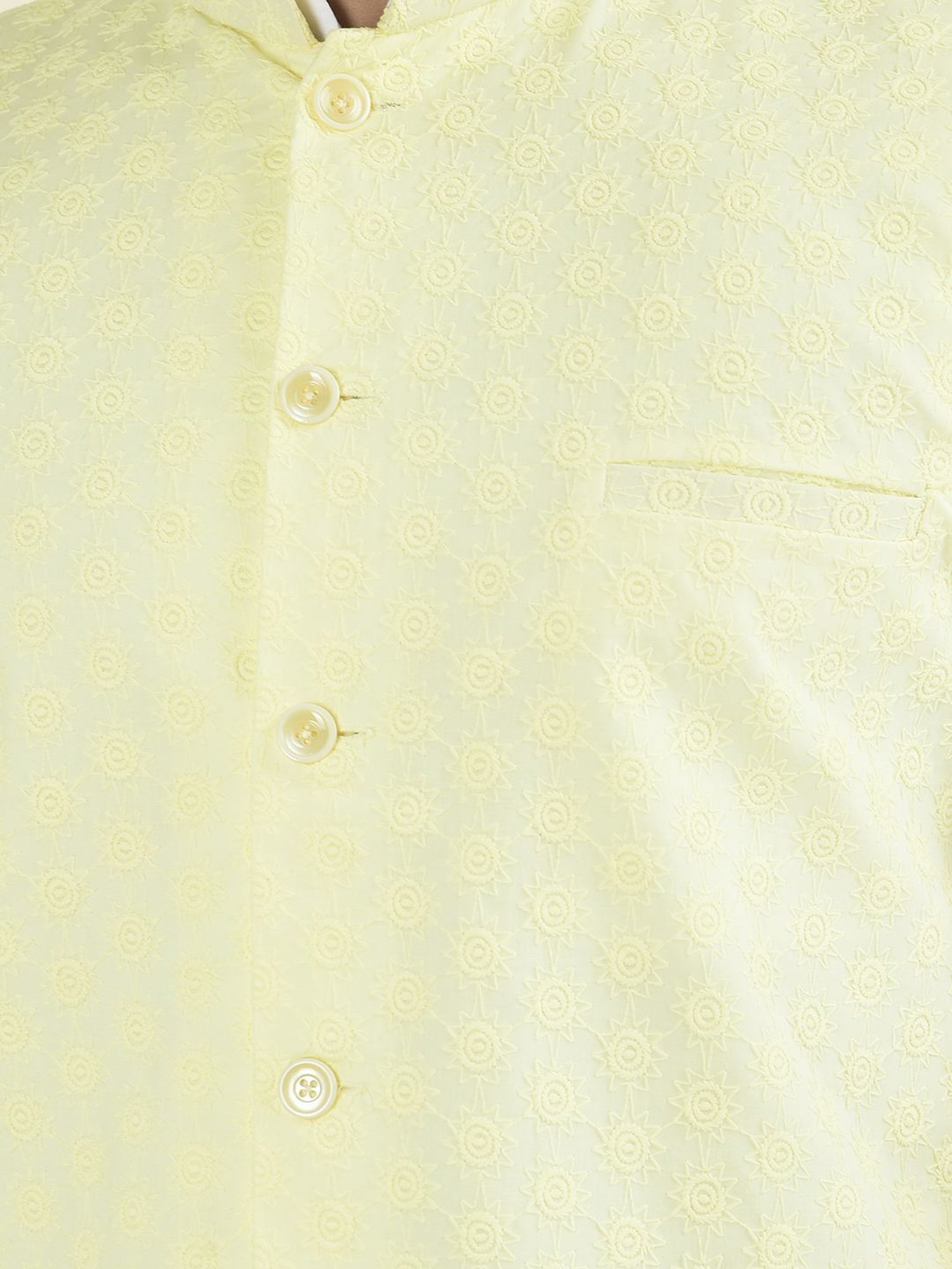 Deyann Yellow & White Cotton Regular Fit Embroidered Kurta Set With Jacket