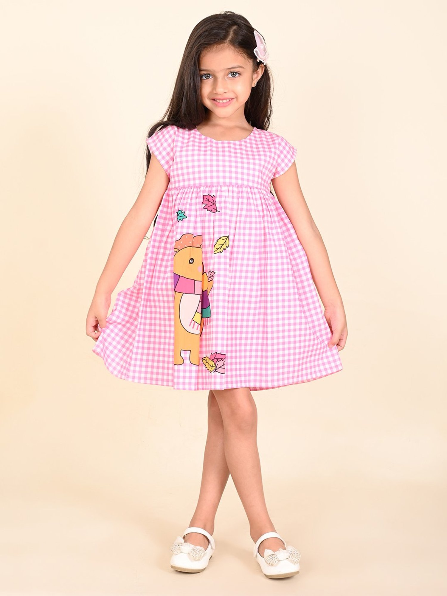 LilPicks Kids White & Pink Printed Dress