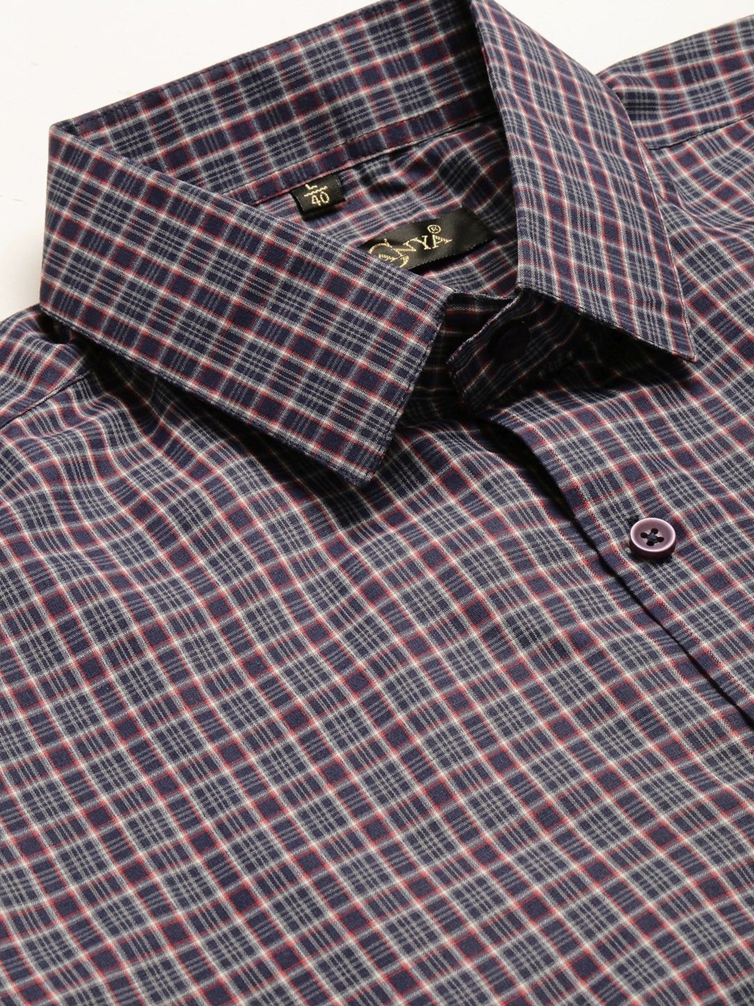 Sojanya Navy Cotton Regular Fit Checks Shirt