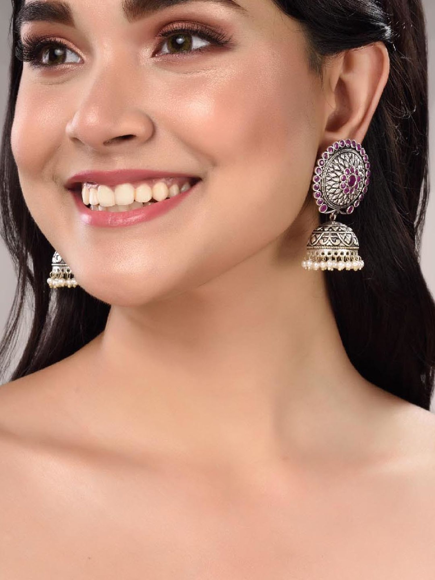 Saraf RS Jewellery Silver Plated Contemporary Jhumka Earrings