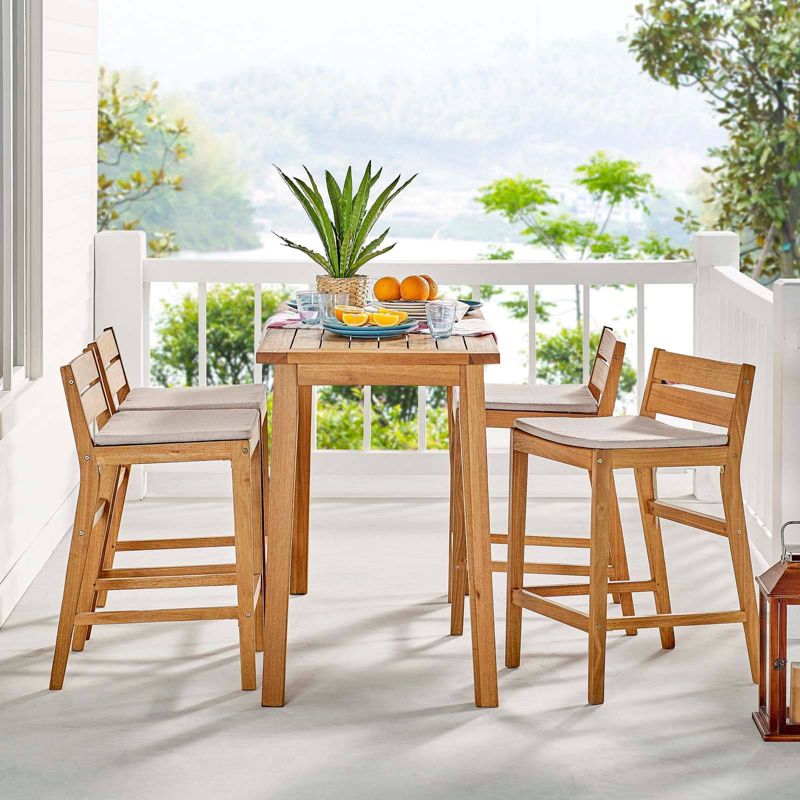 Riverlake 5pc Outdoor Patio Ash Wood Bar Set - Taupe - Modway