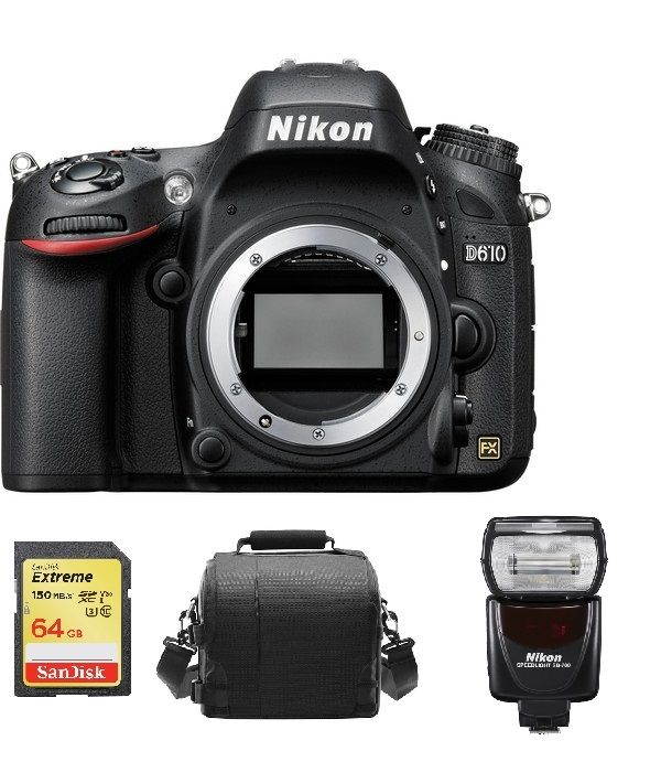 NIKON D610 Body + 64GB SD card + camera Bag + SB700 Speedlight Black